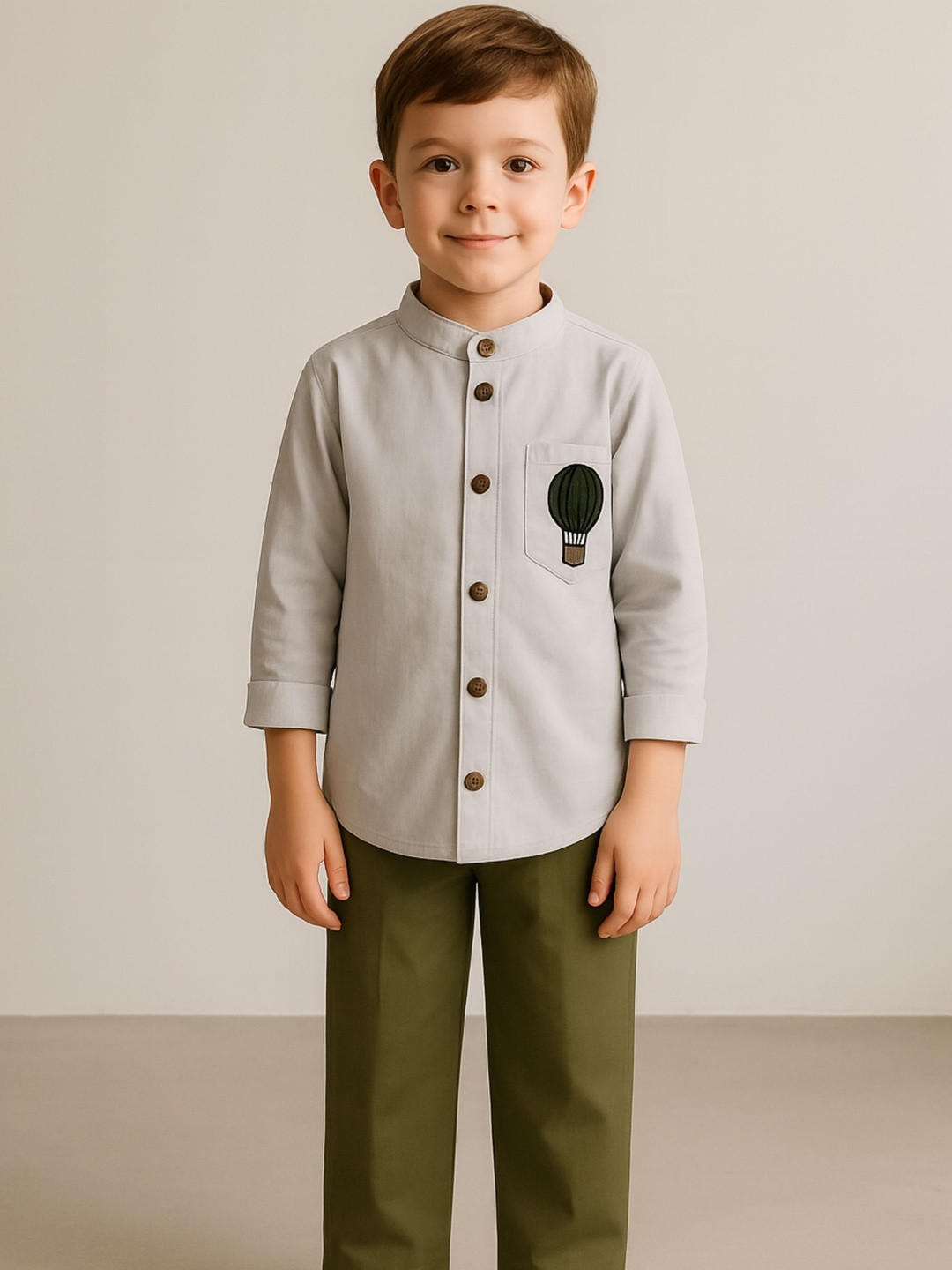 Le Nino Boys Mandarin Collar Shirt with Trousers