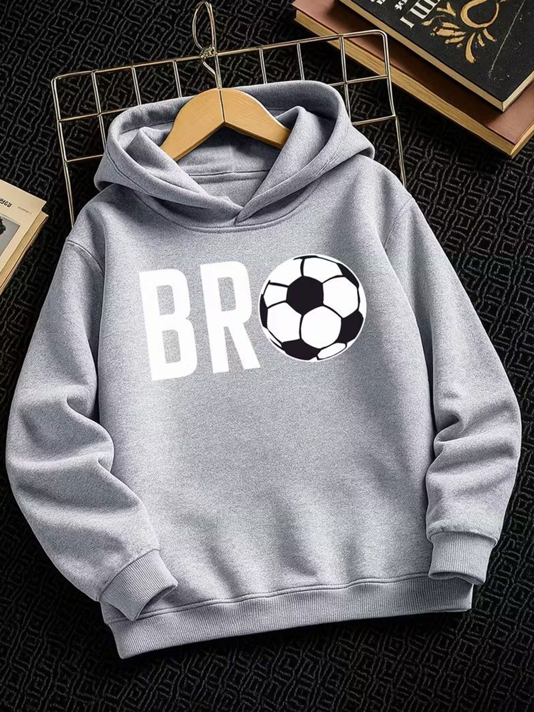 Knit Vey Graphic Printed Solid Hooded Pullover Sweatshirt