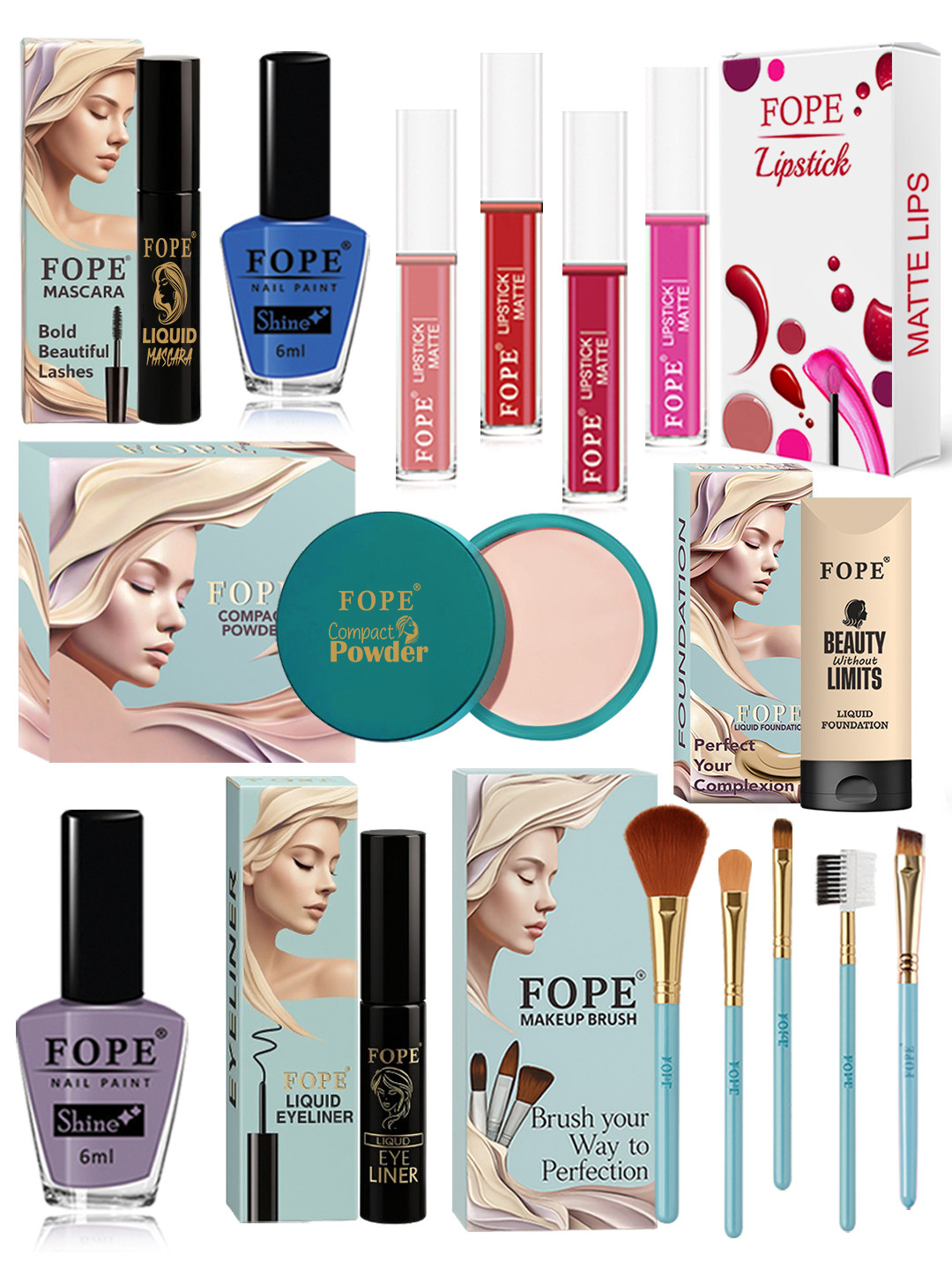 FOPE Set Of 15 All In One Long Lasting Natural Finish Makeup Combo
