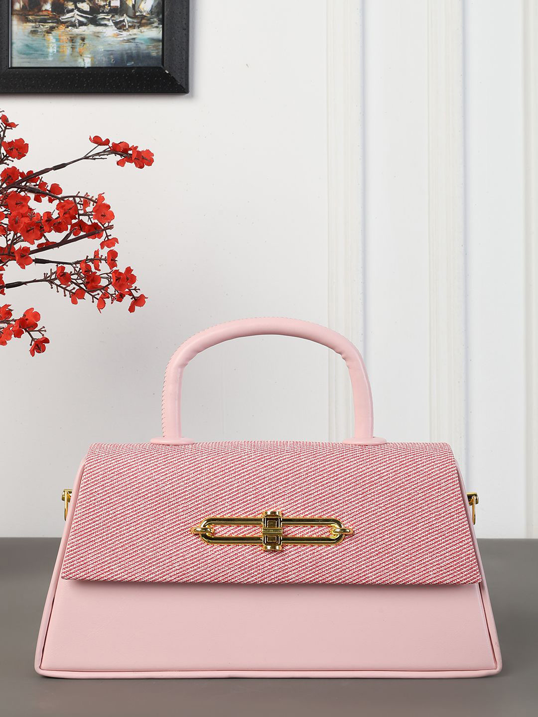 MAGRE Colourblocked Structured Handheld Bag with Cut Work