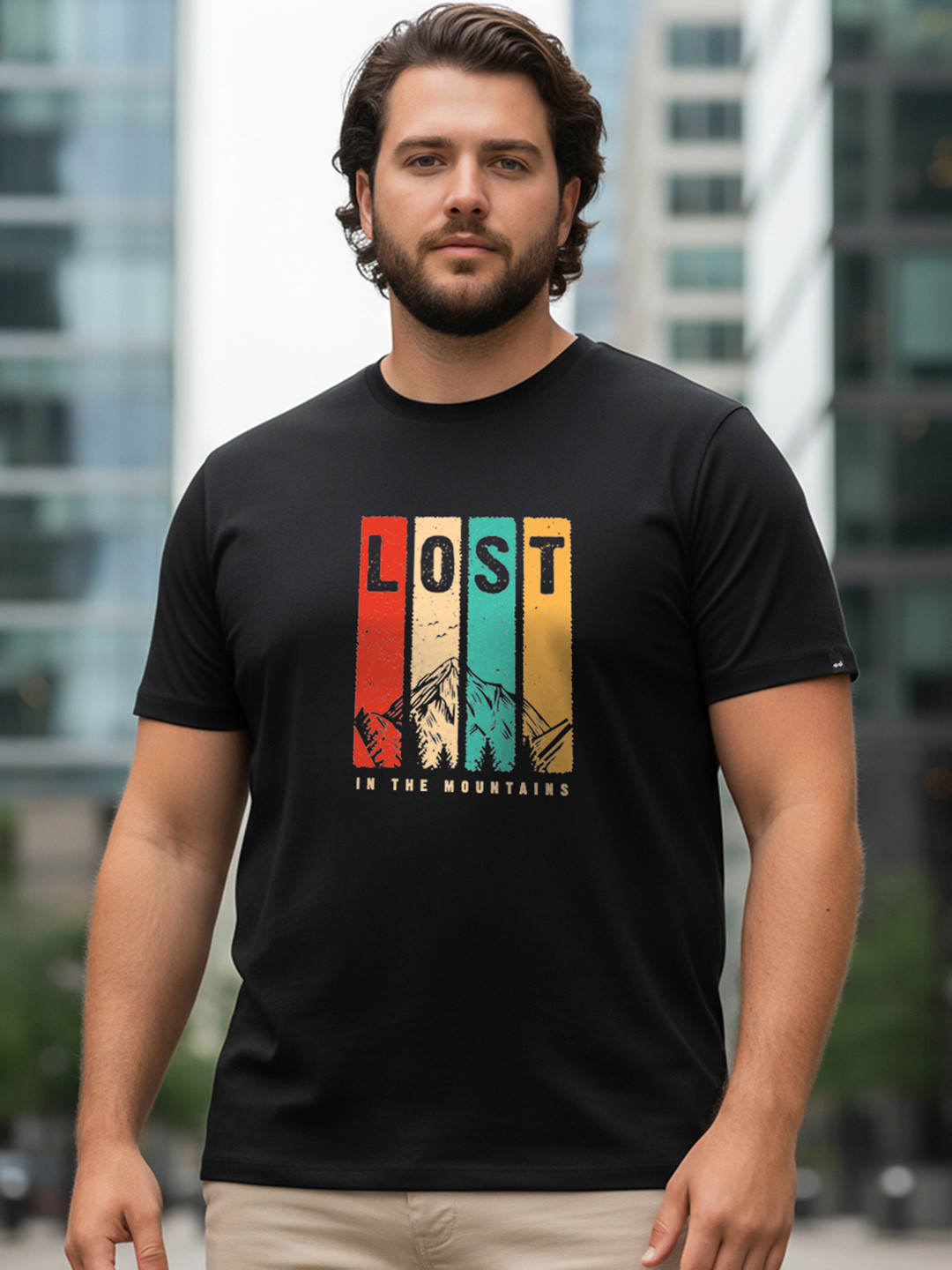 Bewakoof Men Lost Mountains Graphic Printed Plus Size T-shirt