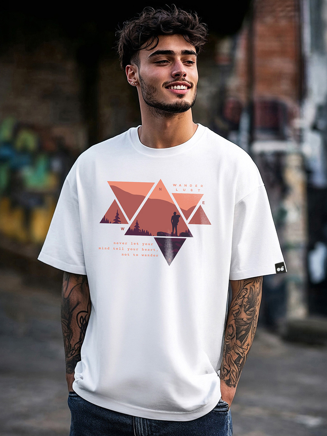 Bewakoof Wander Geometry Graphic Printed Oversized T-shirt