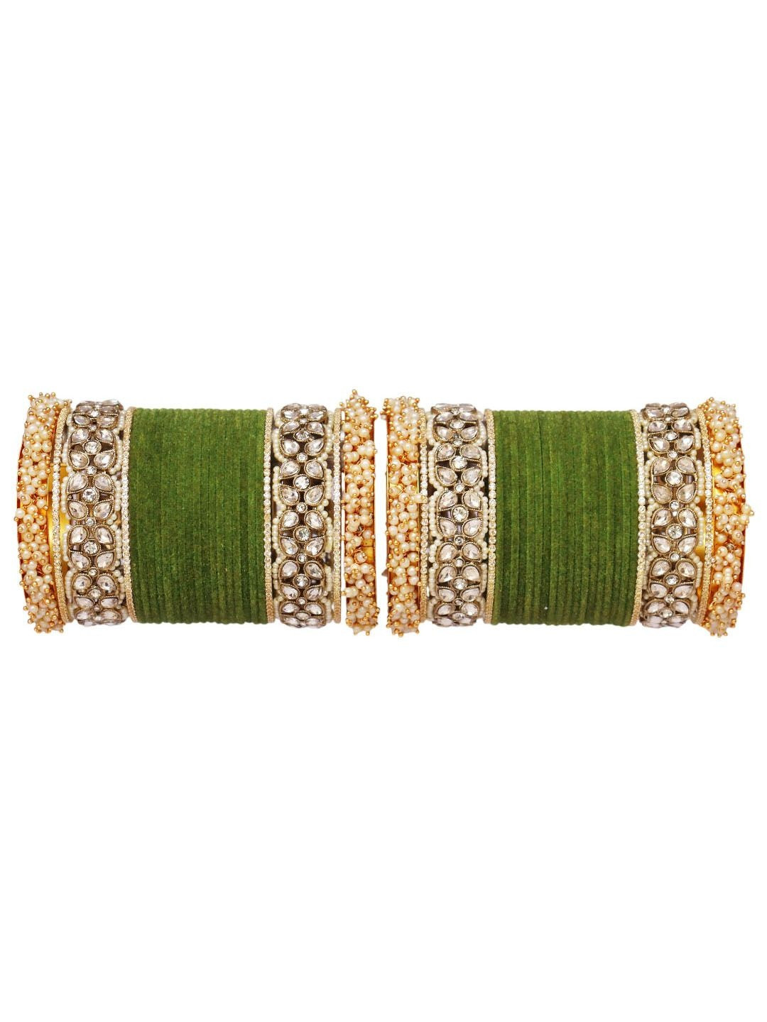 TAJ BRIDAL STORE Set of 42 Kundan Stone & Pearl Embellished Bangle