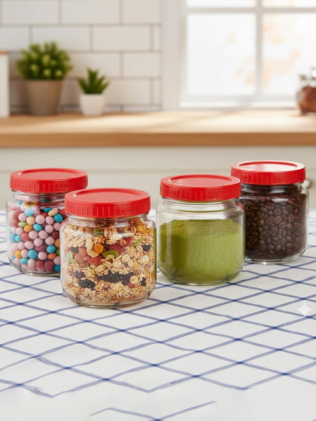 Croco Jar Piramal Transparent Glass Dishwasher Safe 4 Piece Screw Top Jar-500ml