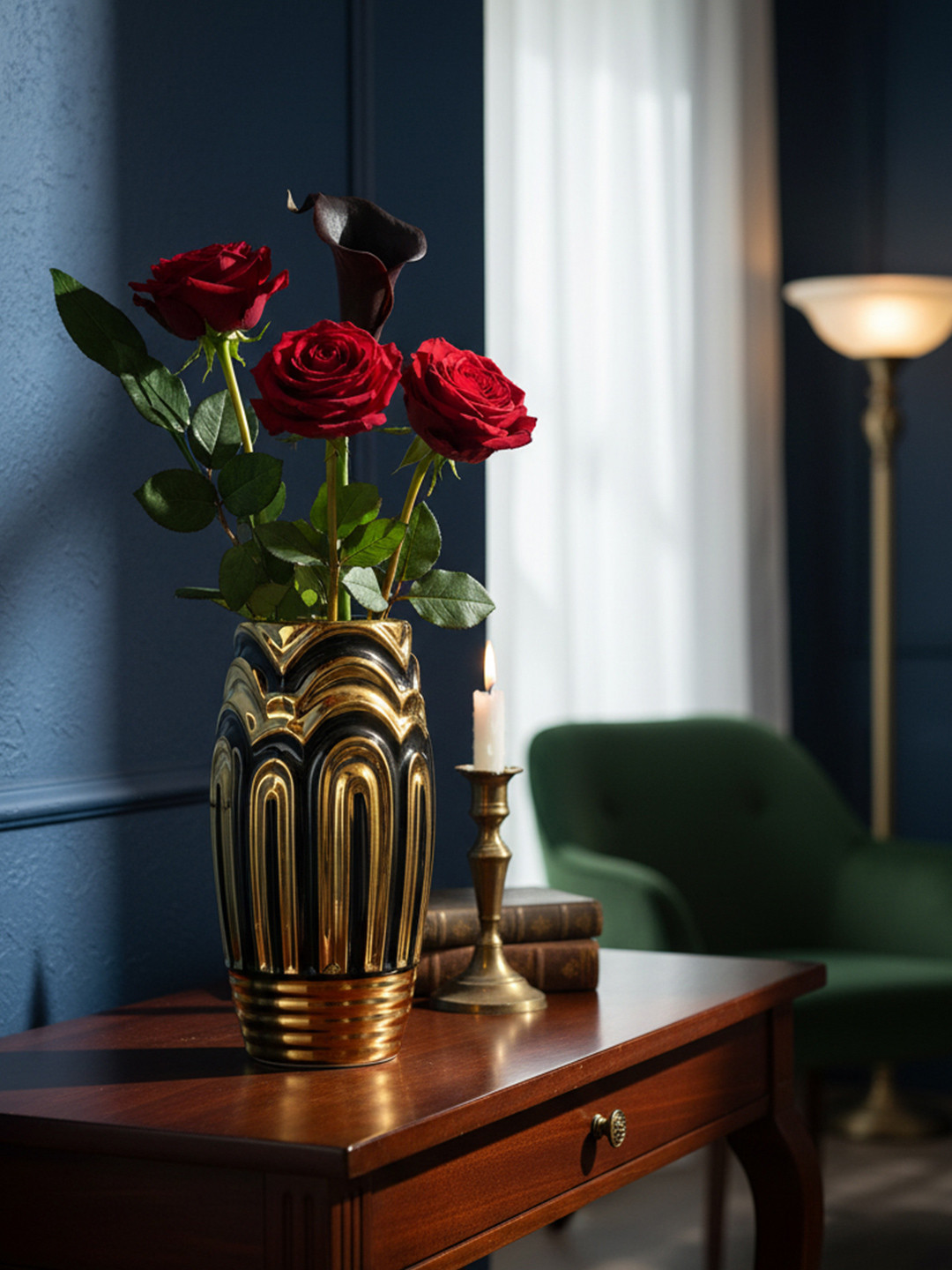 The Decor Lane Black Geometric Art Designed Ceramic Flower Vase