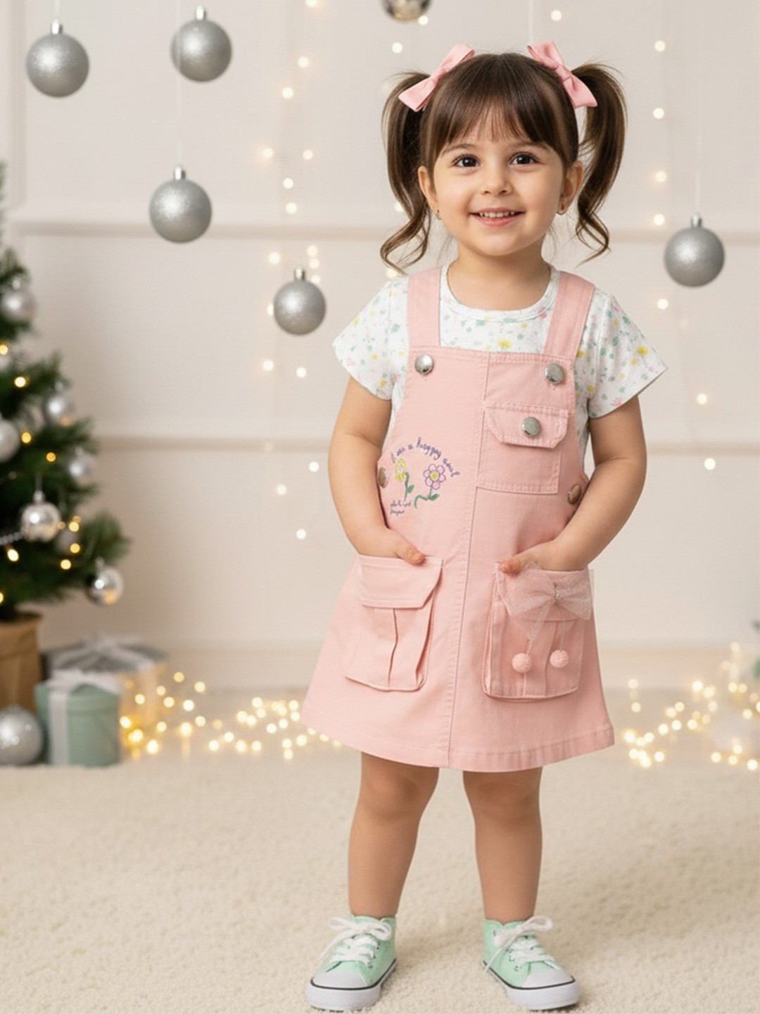 Babys Day Infant Girls Printed Top and Dungaree Set