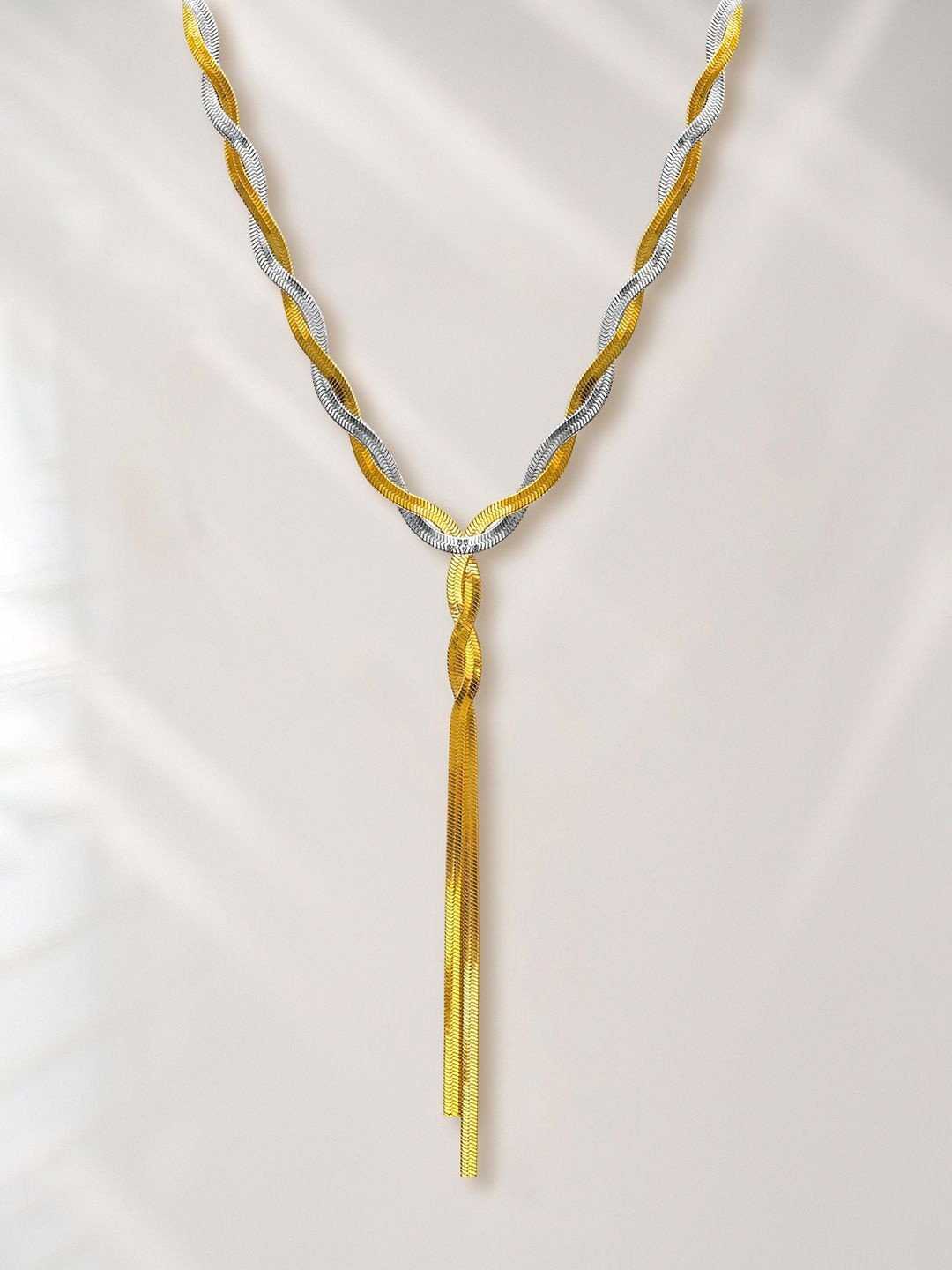 Rubans Voguish Dual-Plated Stainless Steel Tarnish-Free Waterproof Twisted Link Necklace