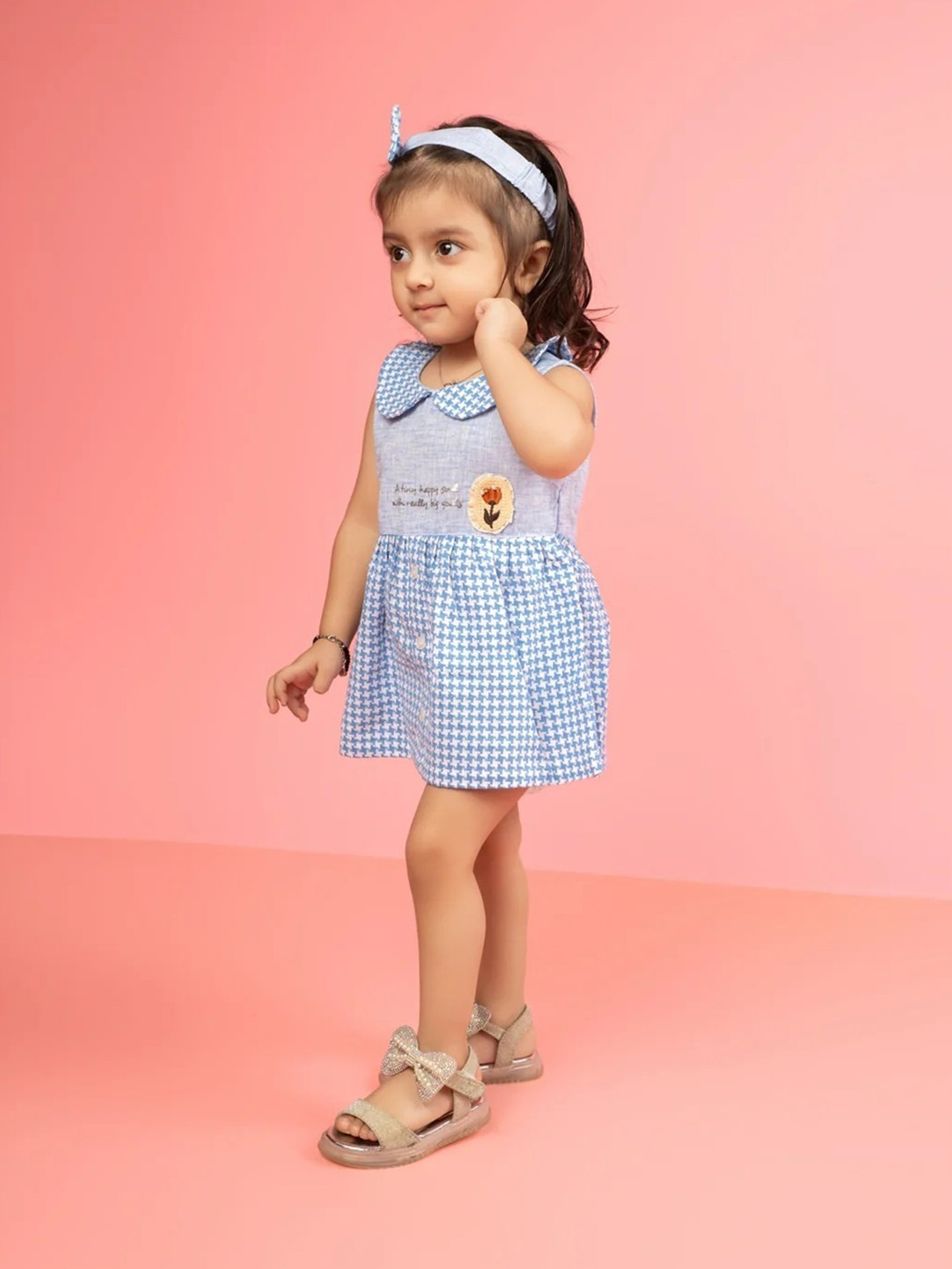 Babys Day Girls Peter Pan Collar Checked Fit & Flare Dress