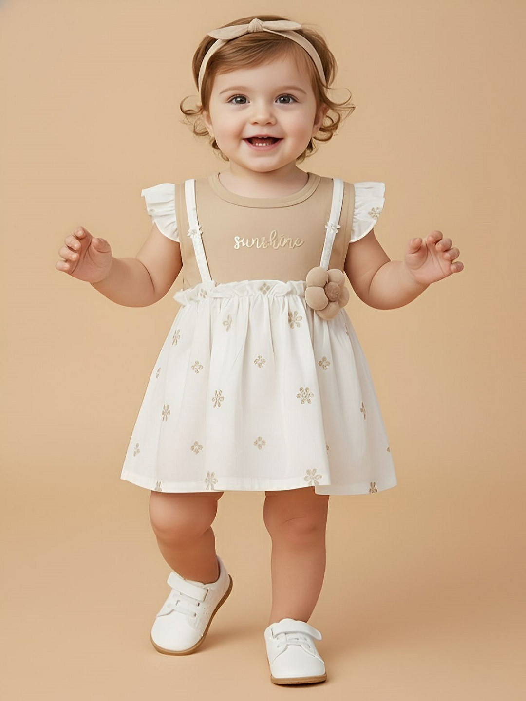 Babys Day Floral Print Flutter Sleeve Fit & Flare Dress