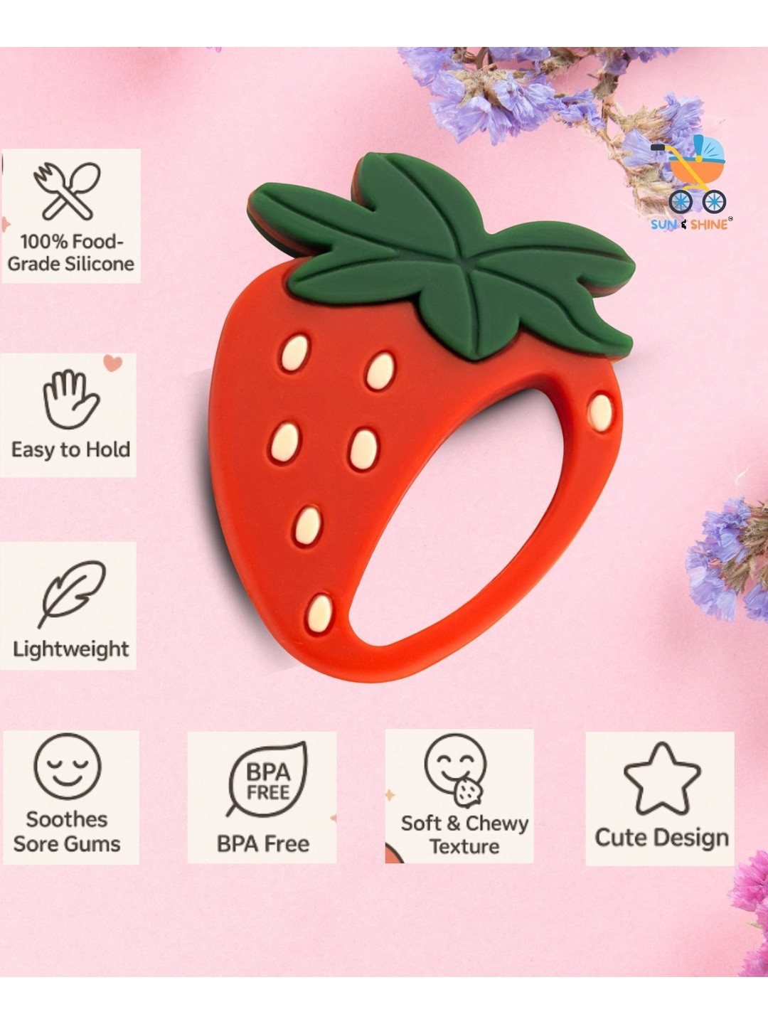 Sun & Shine Infants Red & Green Premium Silicone Berry Bite Teether