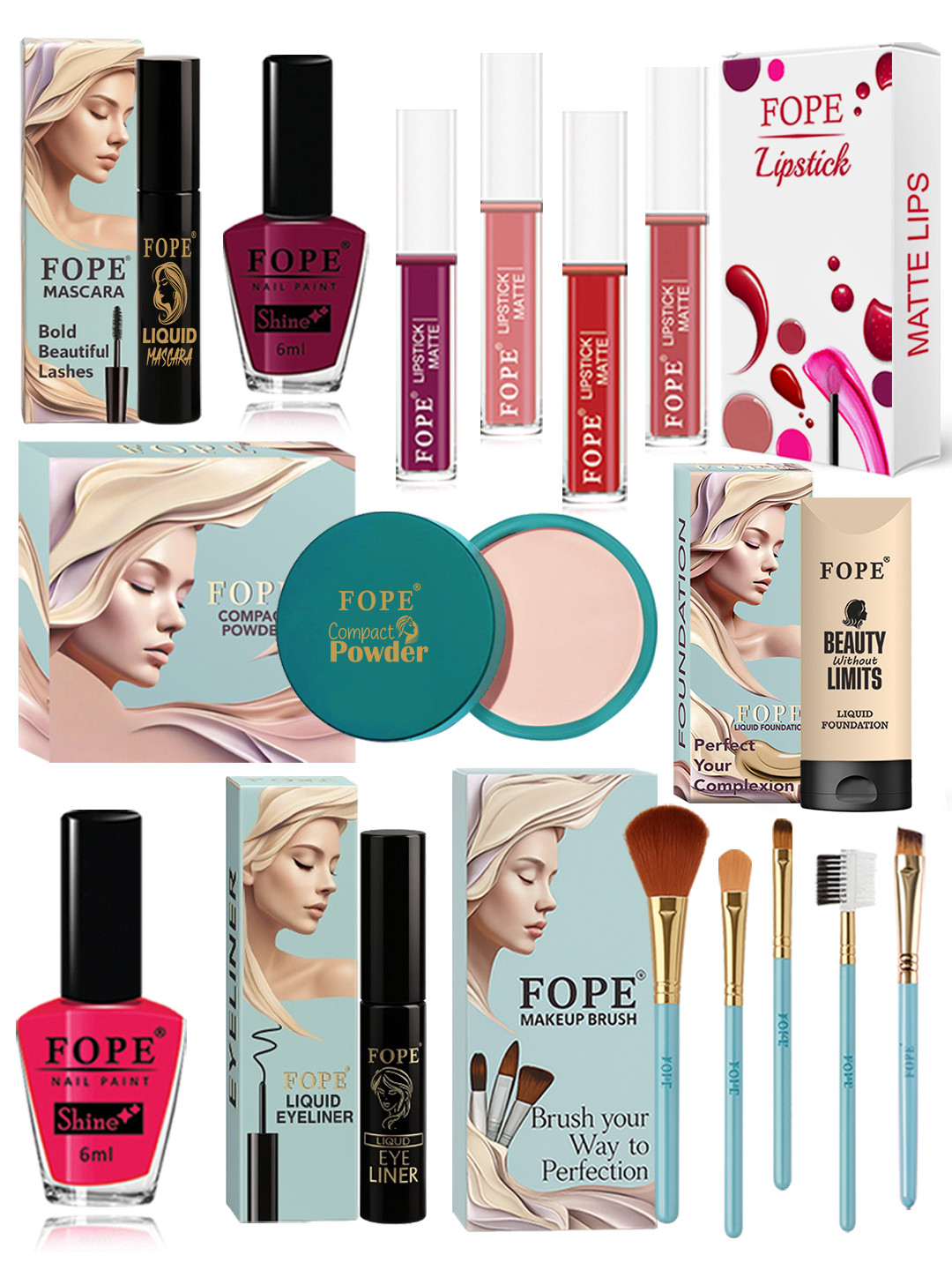 FOPE Set Of 15 Long Lasting Smudge Proof Lightweight Soft Matte Finish Makeup Combo