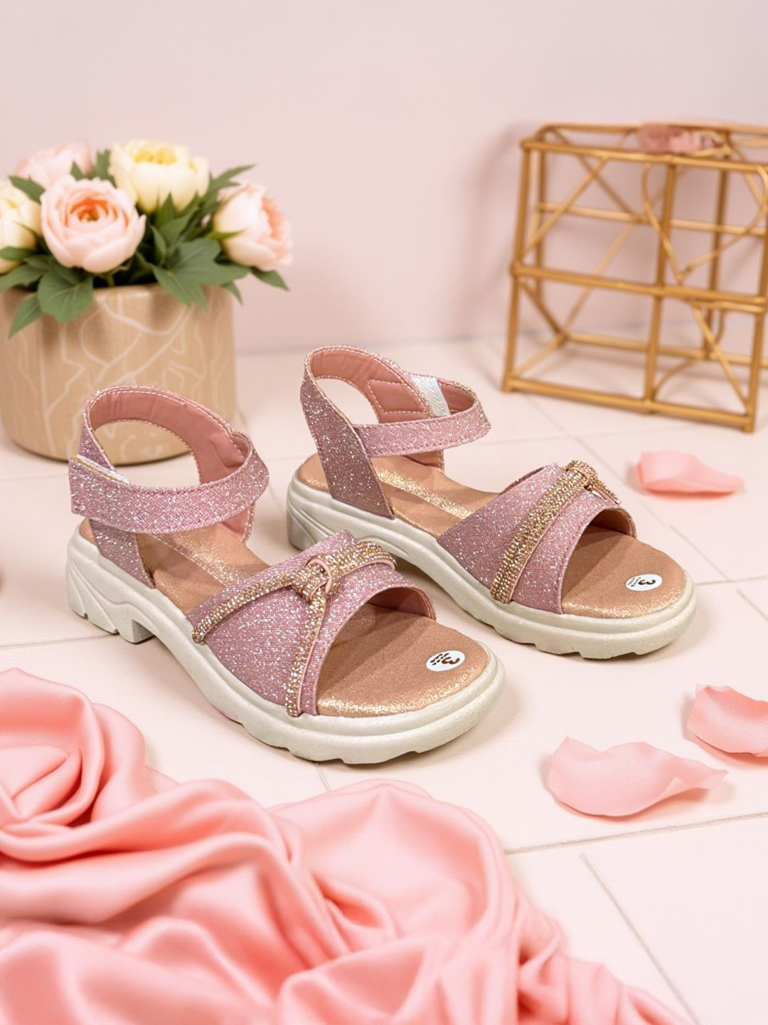 RJ FOOTWEAR Girls Glitter Embellished Party Comfort Sandals