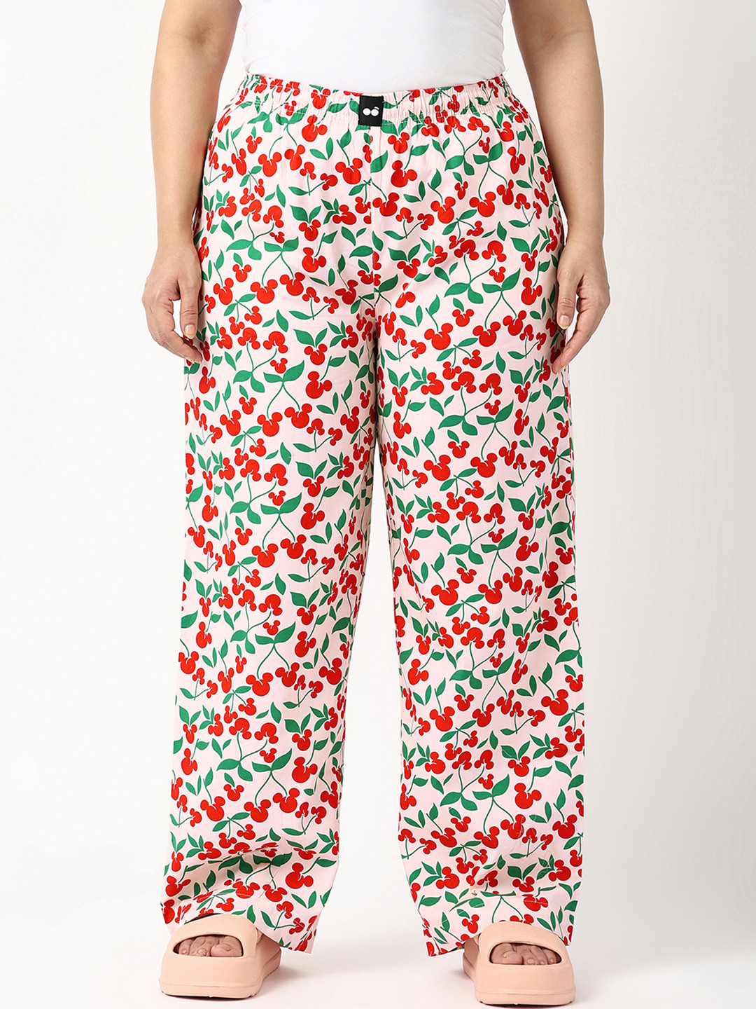 Bewakoof Plus Official Disney Merchandise Mickey Printed Plus Size Wide Leg Lounge Pants
