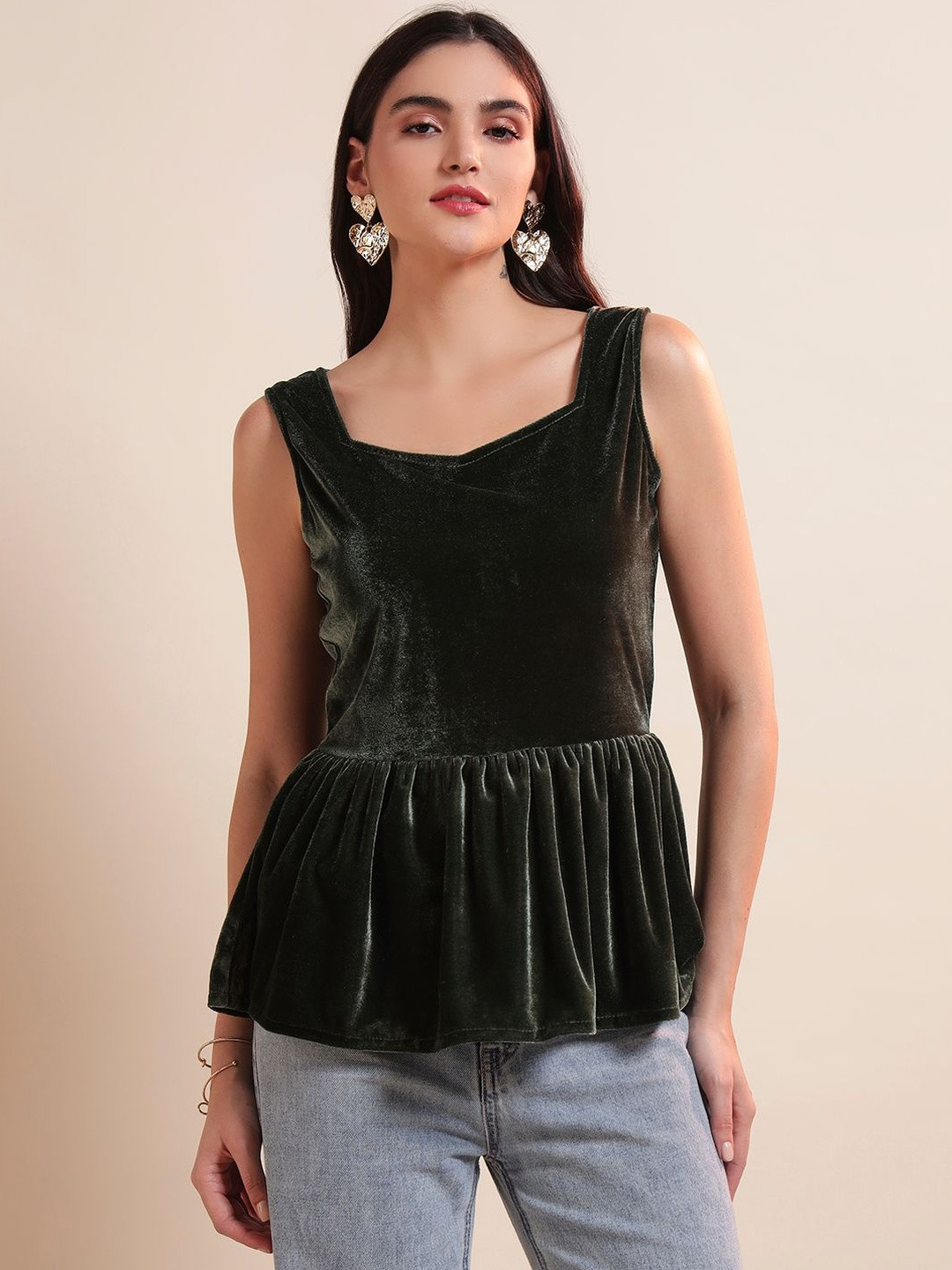 VAARARO Velvet Peplum Top