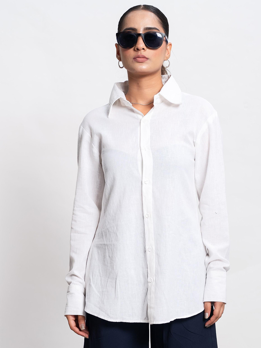 Pittra4ever Women Classic Semi Sheer Casual Shirt