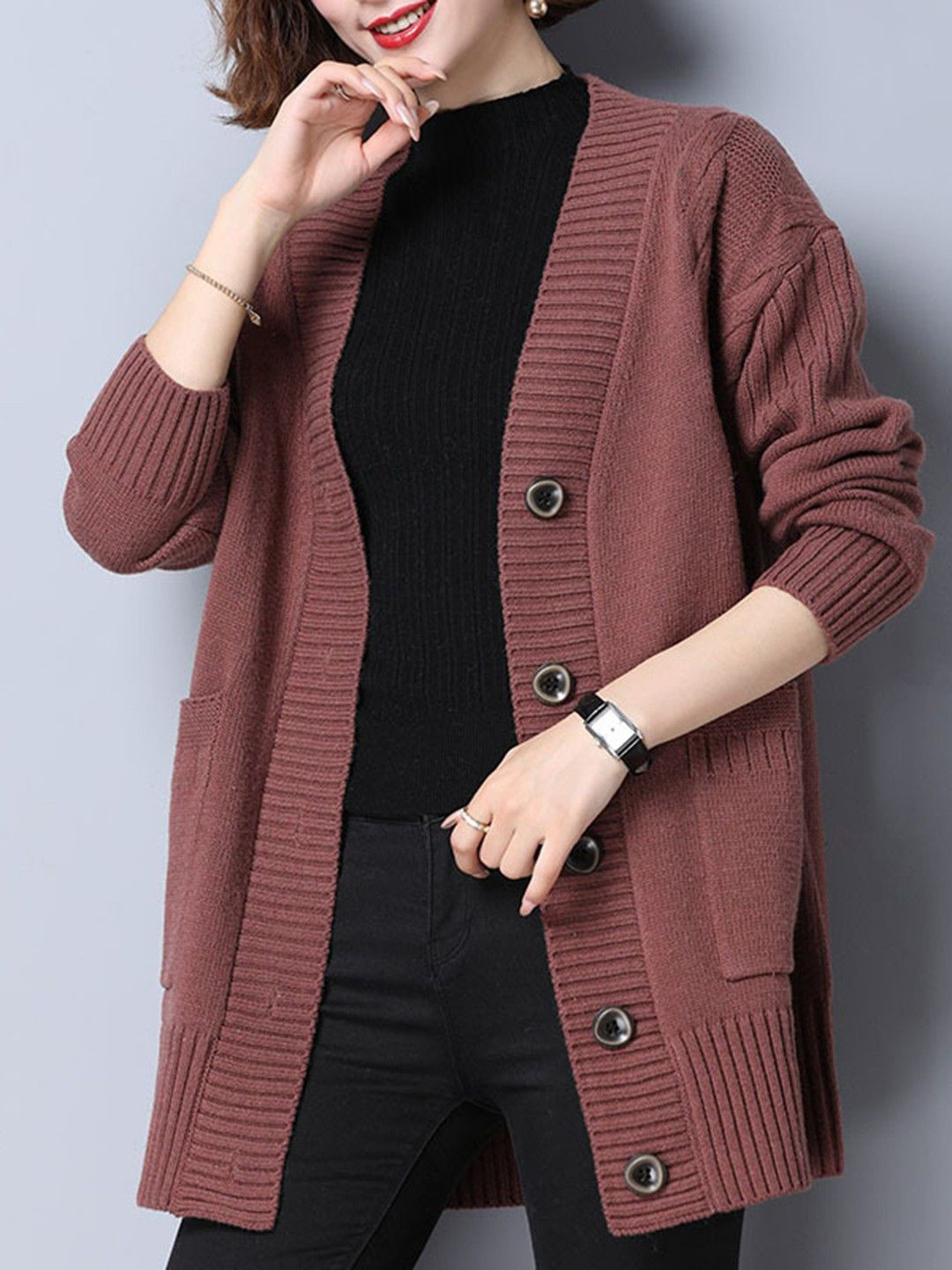 Mast & Harbour Women Ribbed V-Neck Cardigan