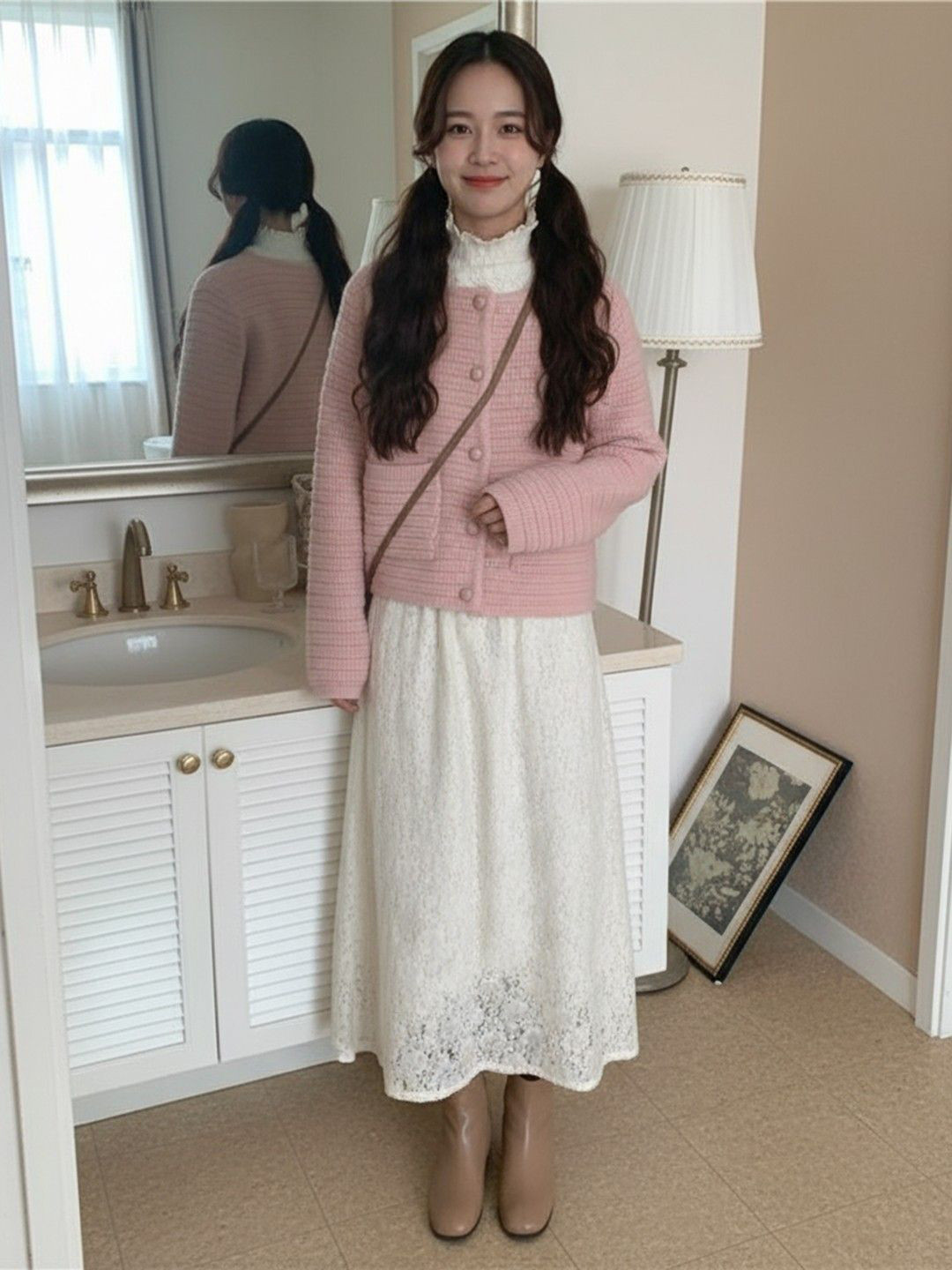 HERE&NOW Women Self Design Boucle Long Sleeves Woollen Cardigan