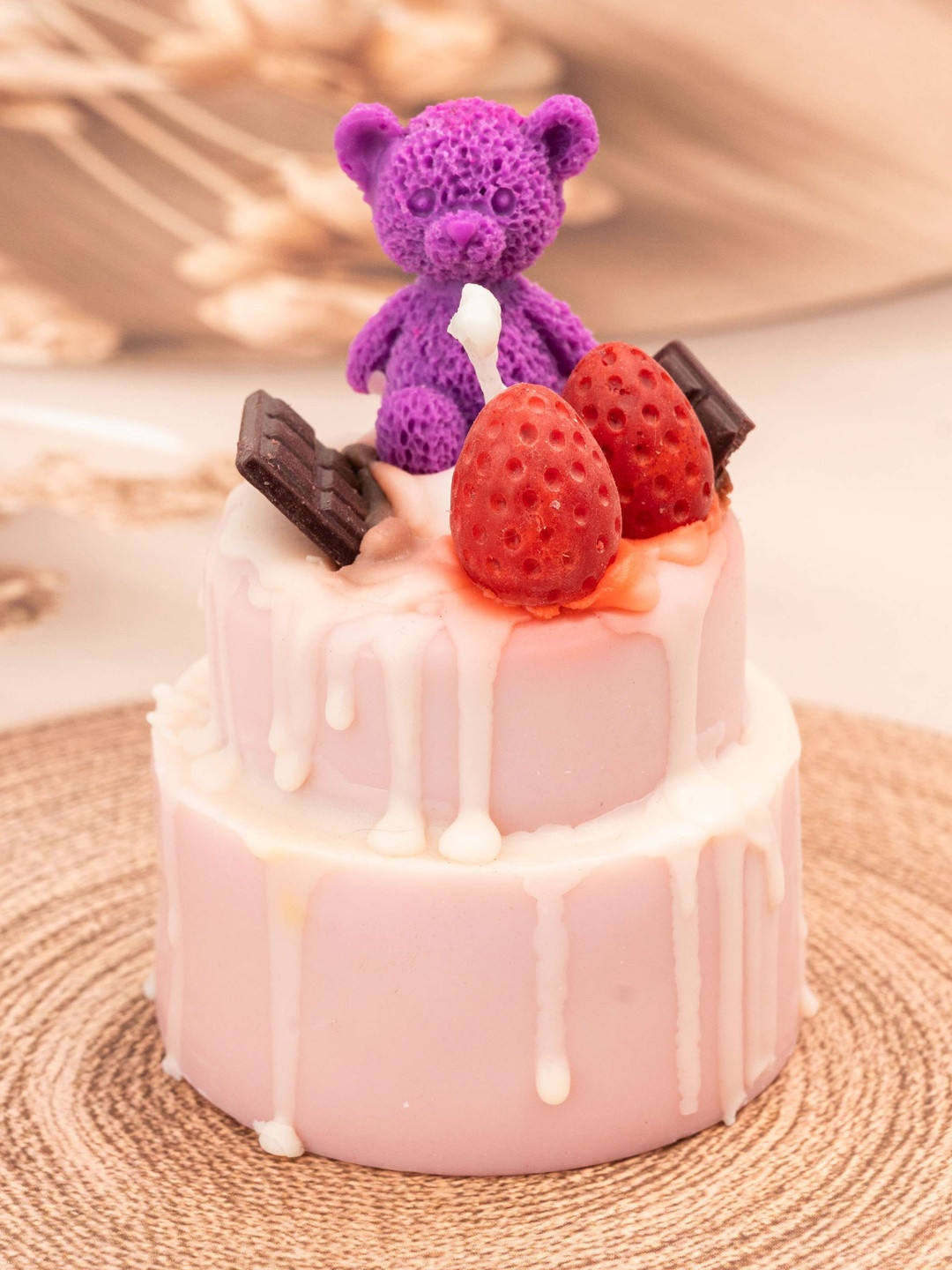 gabrunaari Pink & Purple Teddy Cake Candle
