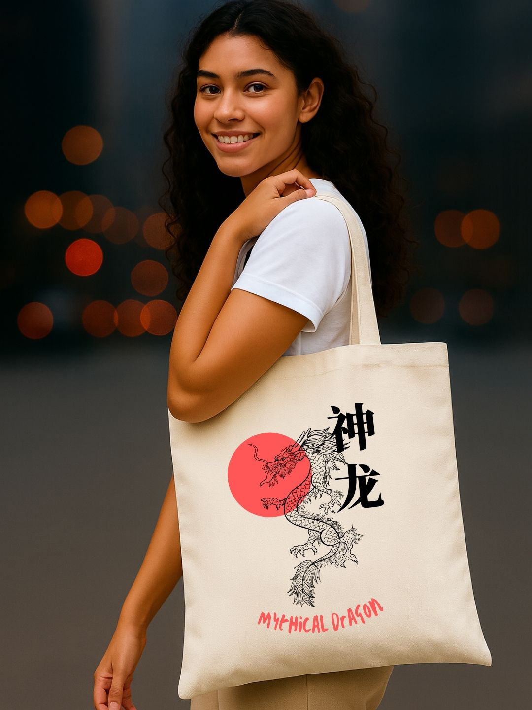 PEACH BLOSSOM Printed Structured Tote Bag with Applique