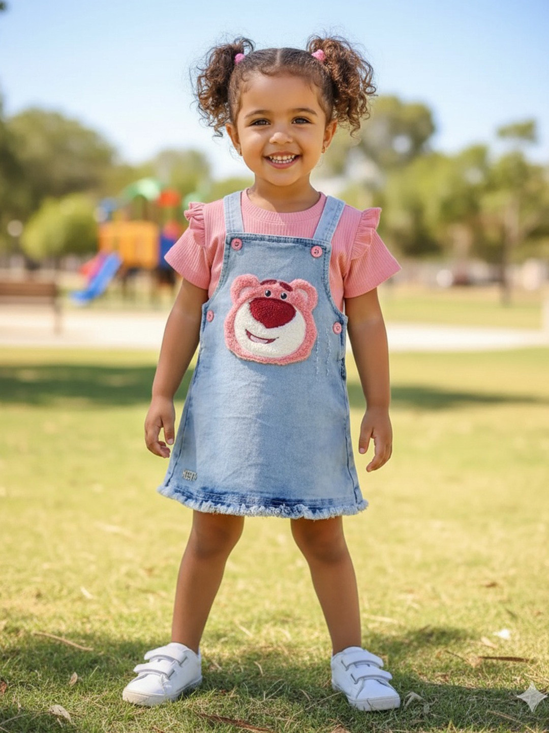 Babys Day  Girls Jeans Printed Cotton Dungaree With T-Shirt