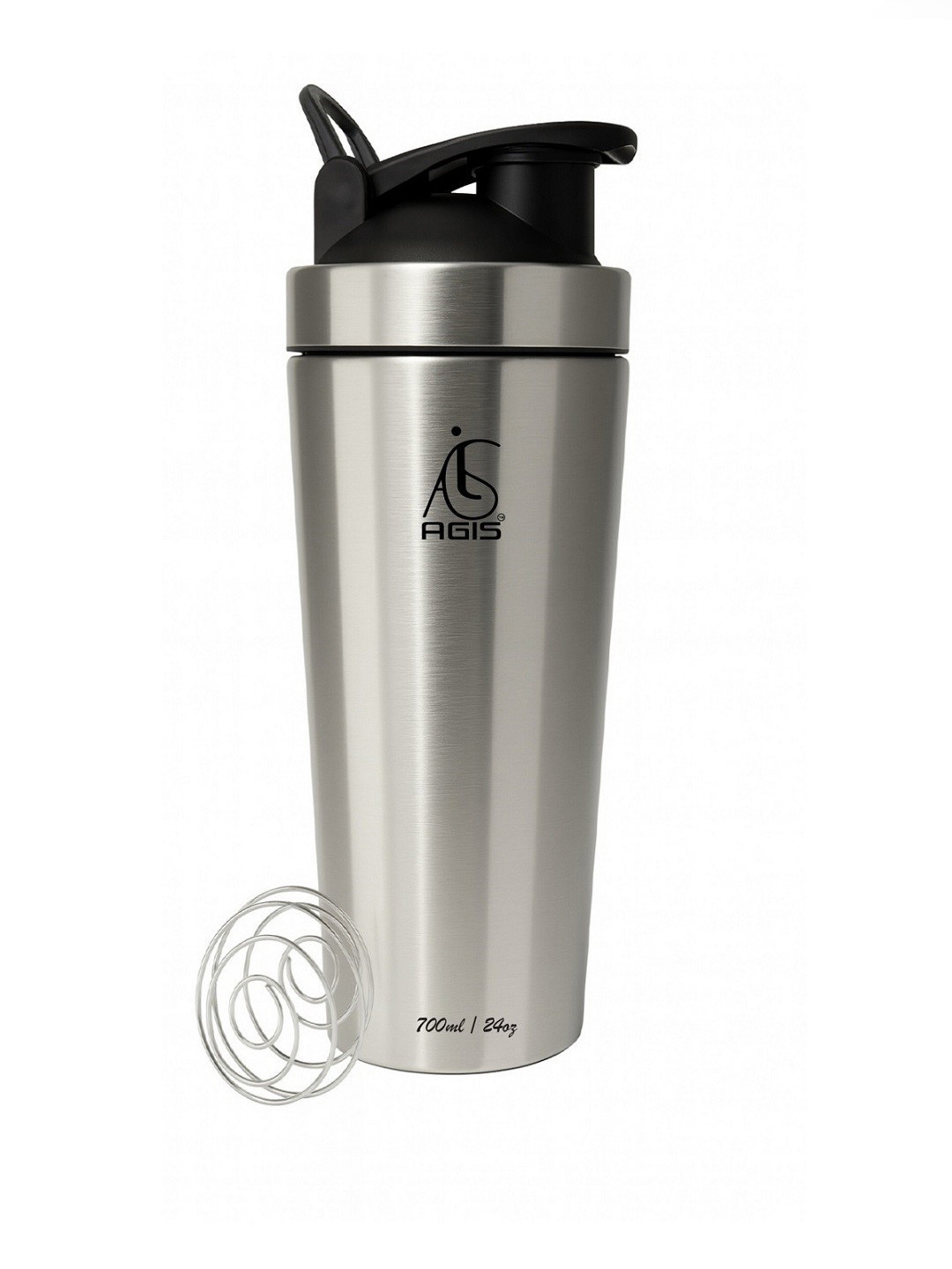 AGIS Silver-Toned & Black Stainless Steel Shaker with Steel Blender Water Bottle 700 ml