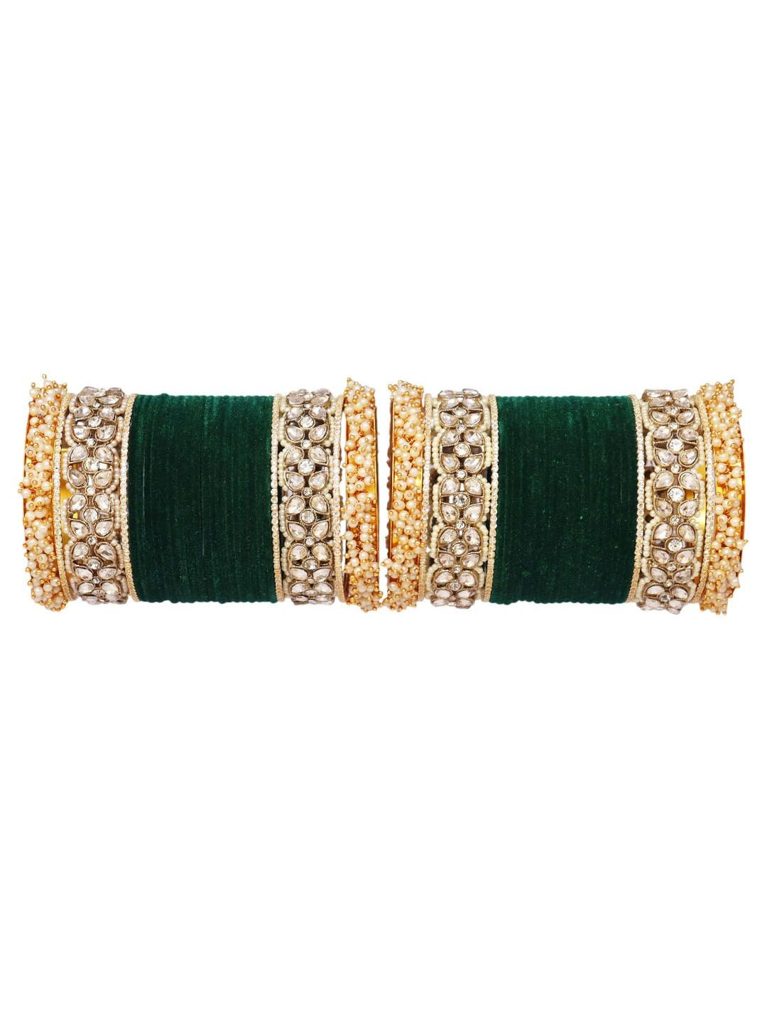 TAJ BRIDAL STORE Women Set Of 40 Kundan Studded & Pearl Beaded Bangles