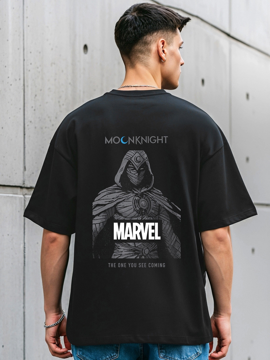 Bewakoof Official Marvel Merchandise Moon Knight Marvel Graphic Printed Oversized T-shirt