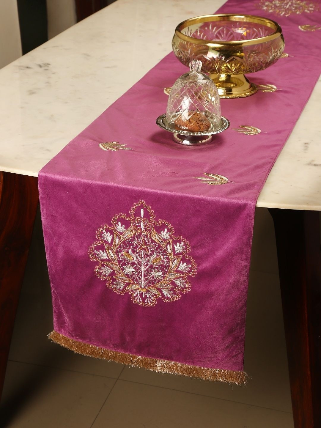 Revive Home Violet Embellished Table Runner