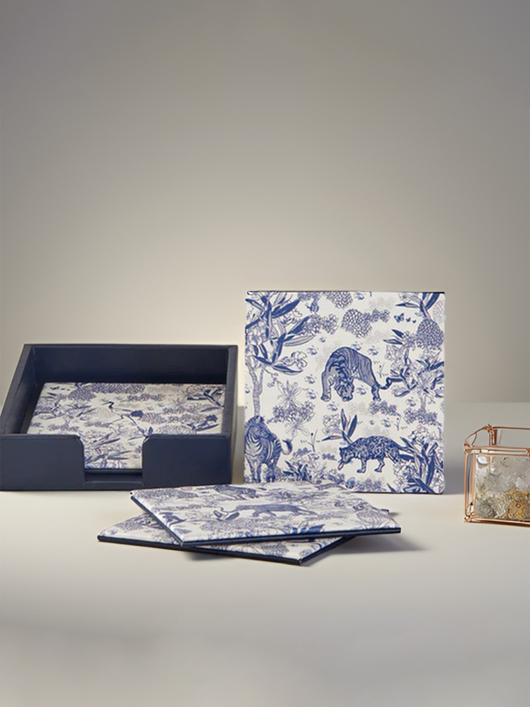 The Gift Studio 4-Pieces Blue And White Printed Square Shaped Coasters