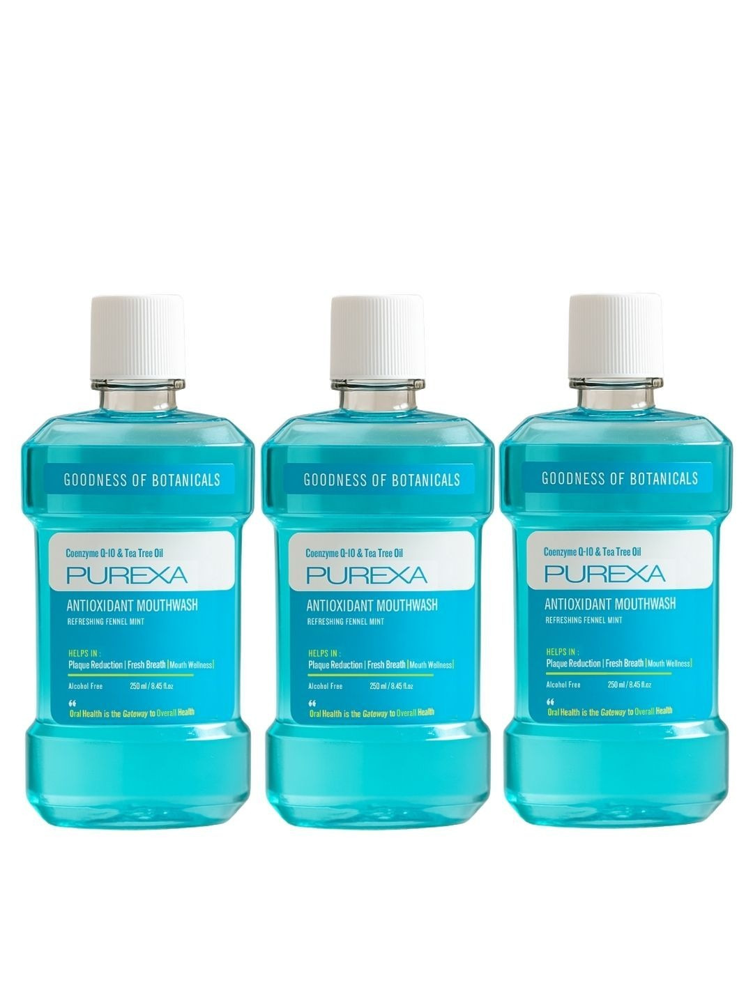 Purexa Set Of 3 Antioxidant & Alcohol-Free Mouthwash - Fennel Mint Flavour - 250 ml Each