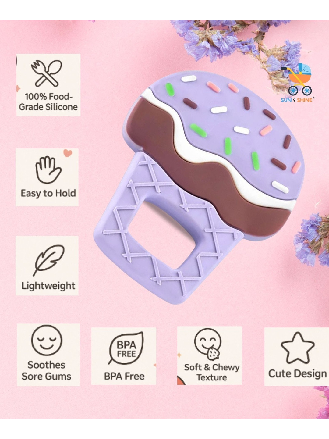 Sun & Shine Infants Purple & Brown Bite Cream Teether