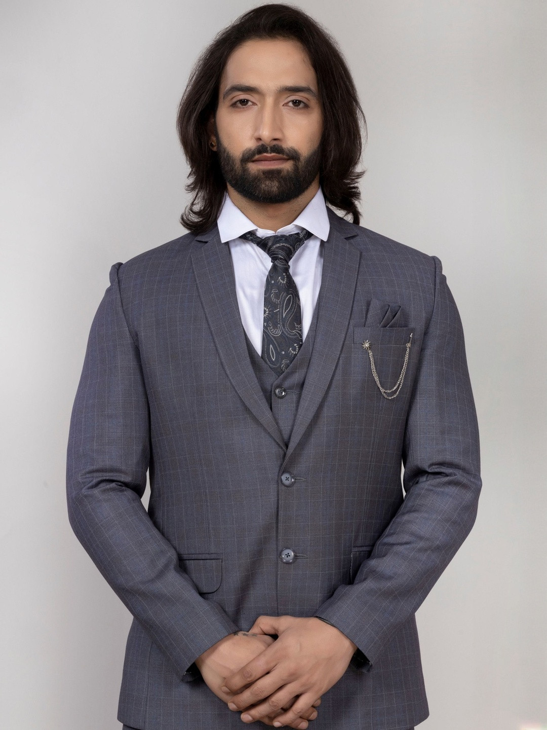 AEN FASHION Men Solid Slim-Fit Three-Piece Suit