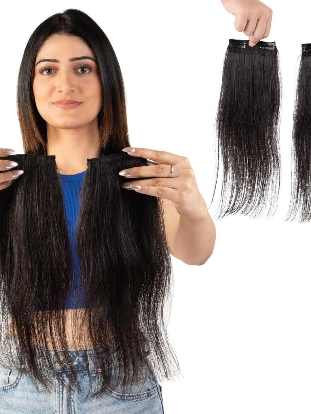 CAPILUS Set Of 2 Straight Clip-In Side Patch Extensions - Natural Black - 20 Inch