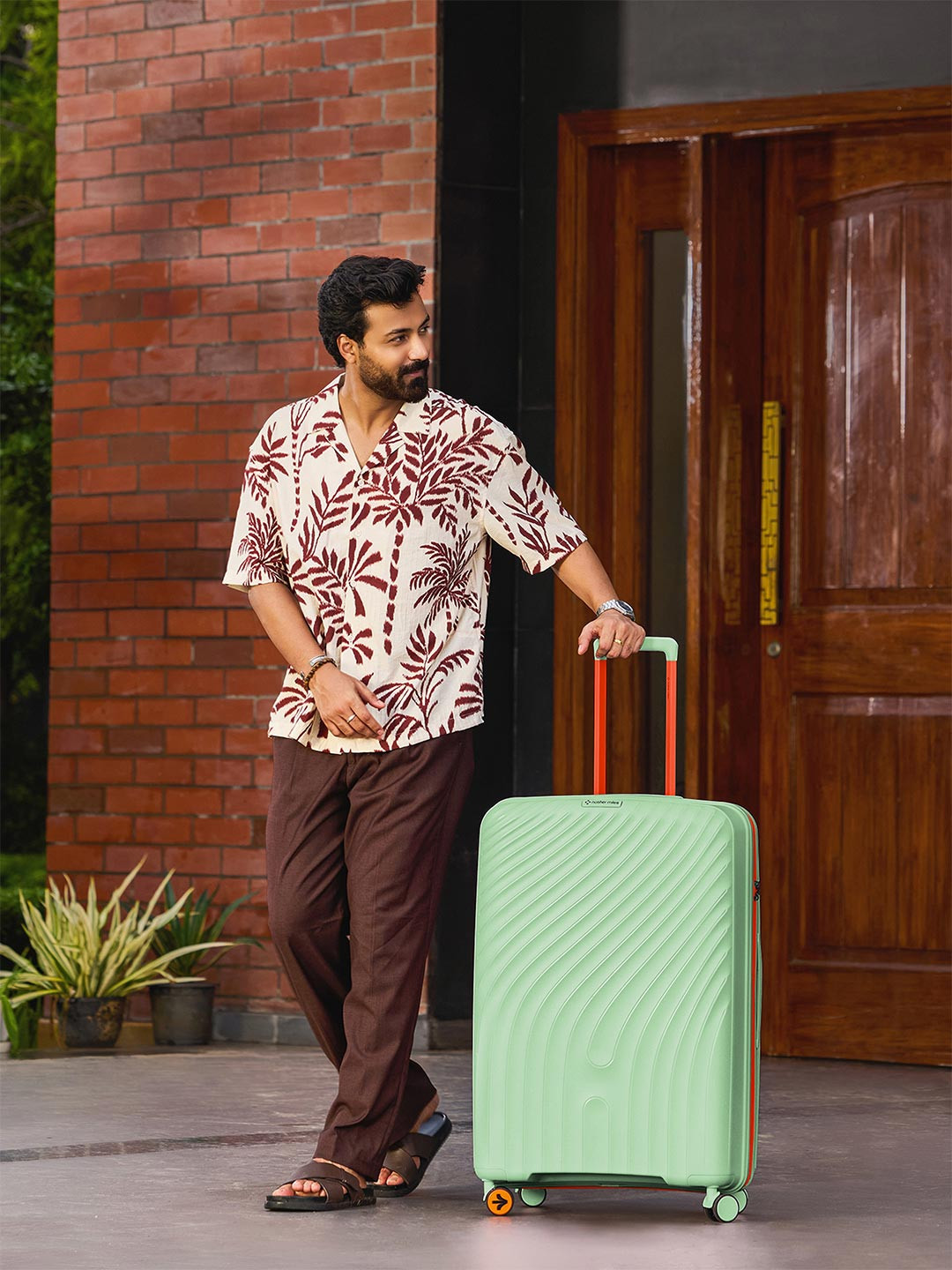 Nasher Miles Mint Green & Orange Capri Hard-Sided Polypropylene Check-in Trolley Bag