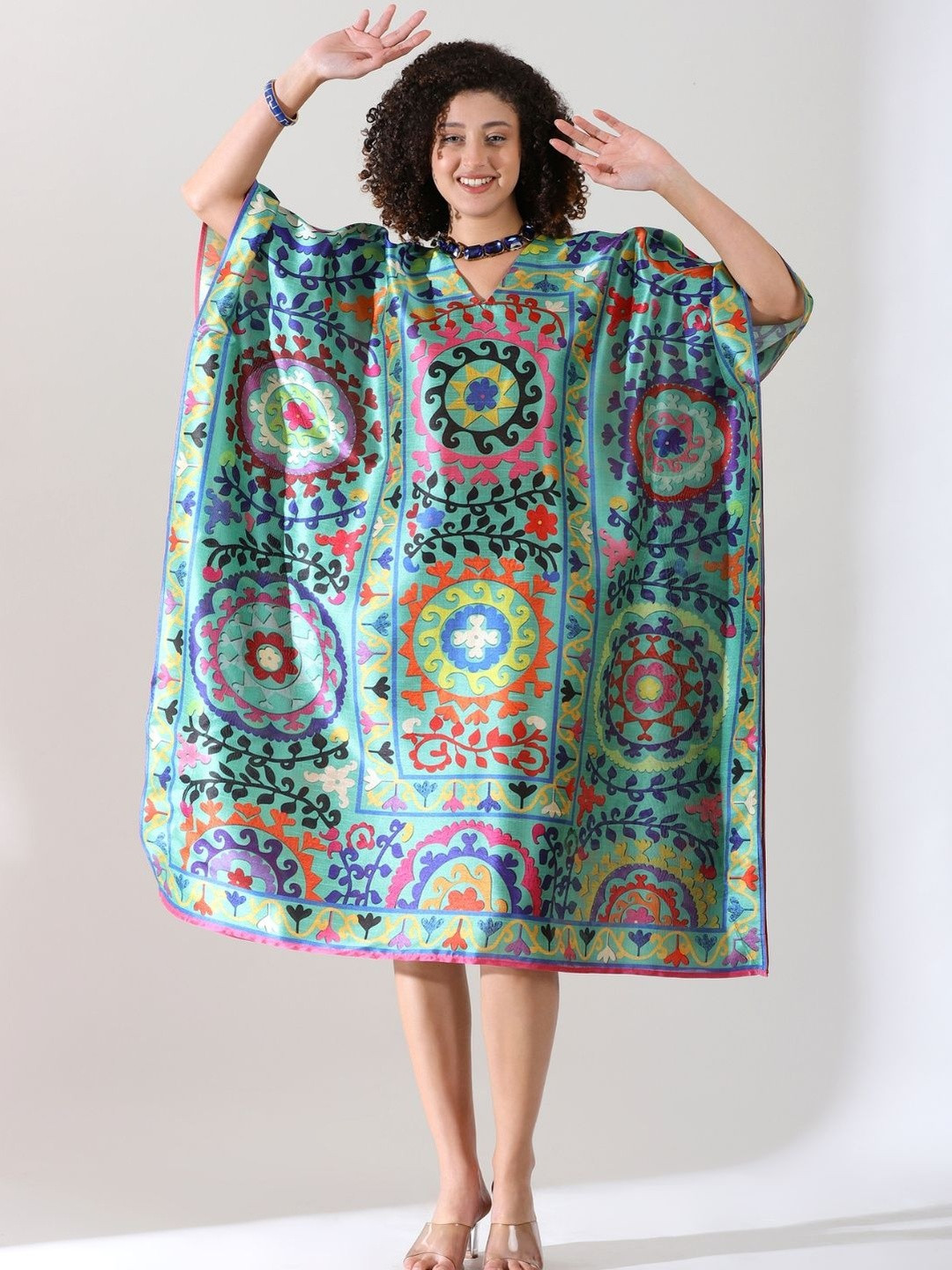 PIAAH Bohemian Mandala Print Multi-Color Tunic with Ethnic Patterns Kaftan Dress