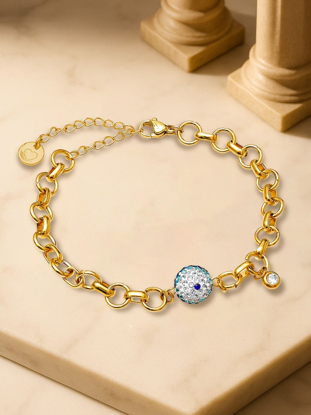 Rubans Voguish 18K Gold-Plated Stainless Steel Tarnish-Free Waterproof Evil Eye Bracelet