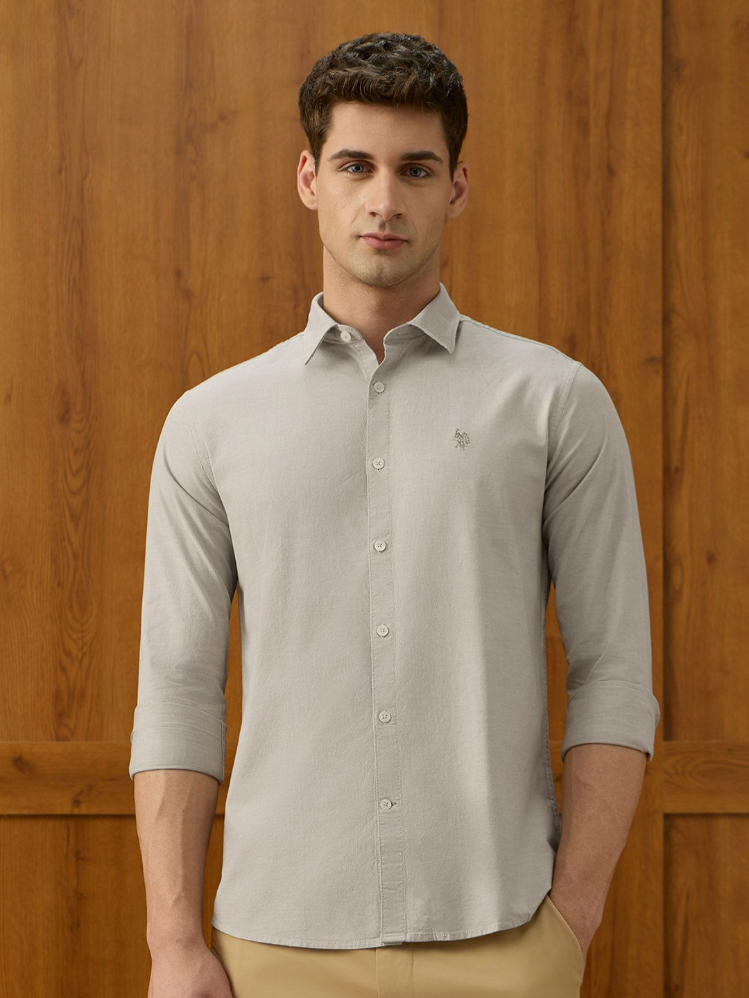 U.S. Polo Assn. Men Tailored Fit Solid Spread Collar Casual Shirt