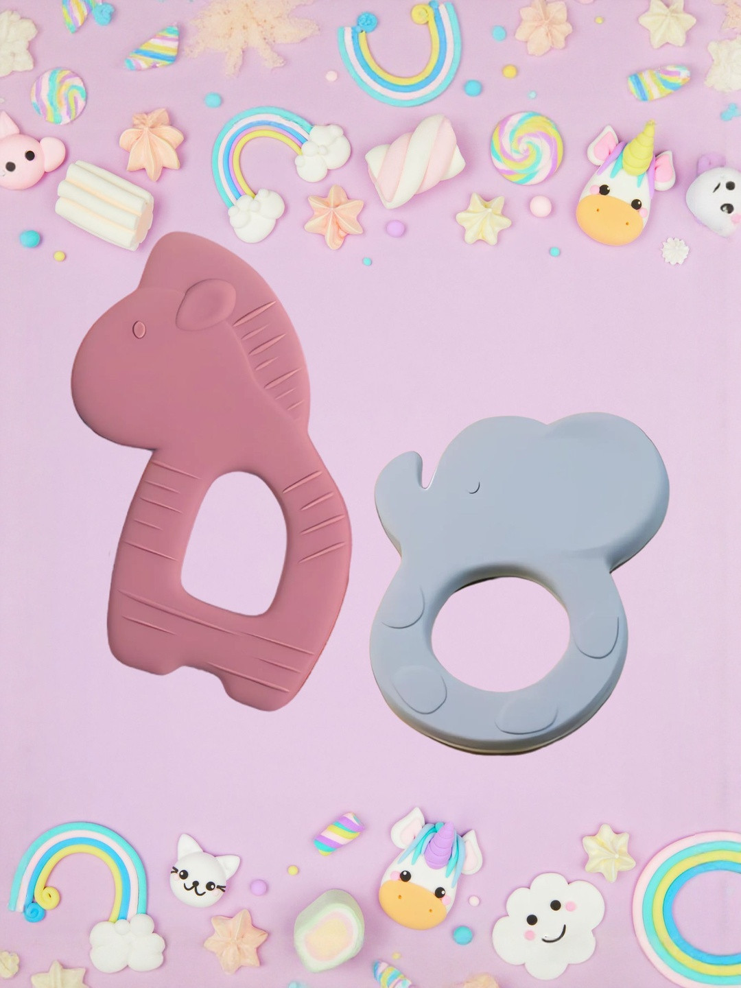 Sun & Shine Infants Set Of 2 Brown & Grey Neigh Neigh & Jumbo Joy Teethers