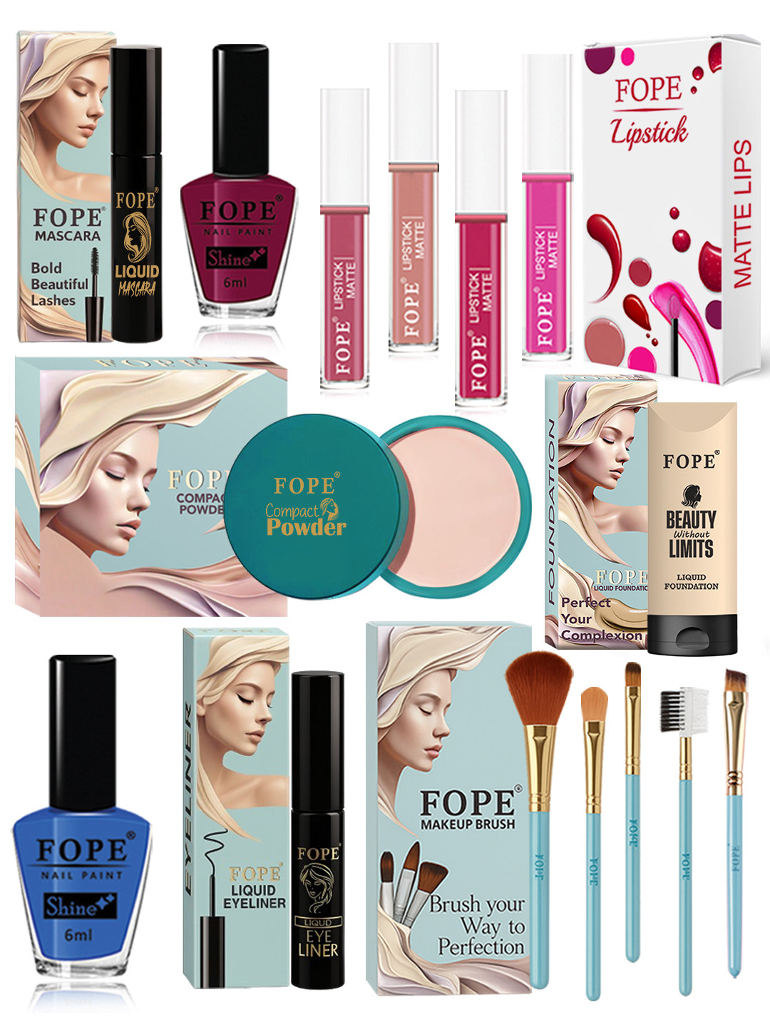 FOPE Set Of 15 Long Lasting Smudge Proof Lightweight All in One Smooth Touch Makeup Combo