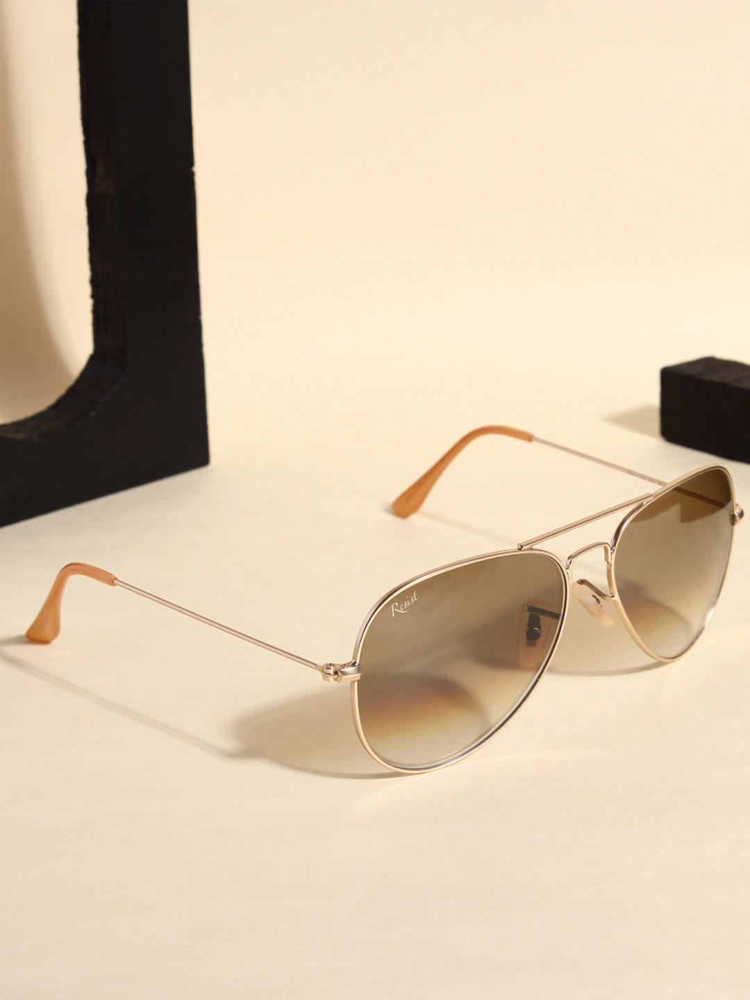 RESIST EYEWEAR Unisex Brown Lens & Gold Aviator Sunglasses with UV Protected Lens AIRCRAFTS GOLD BROWN DC