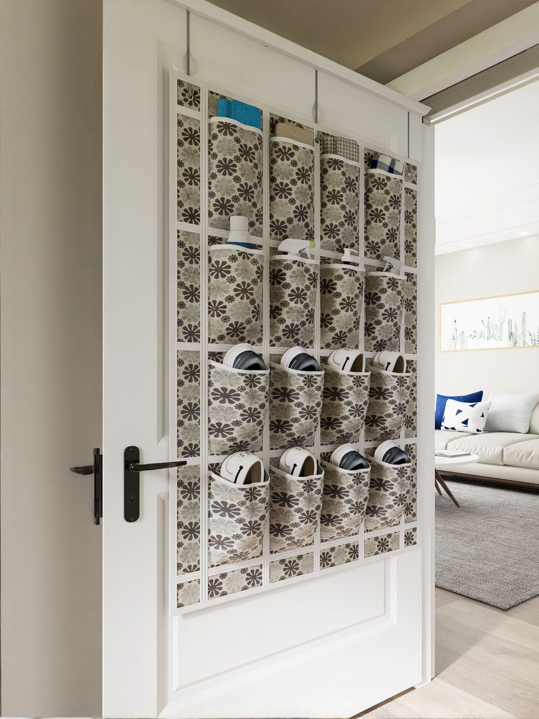 Fabura Beige & White Printed Shoes Organisers