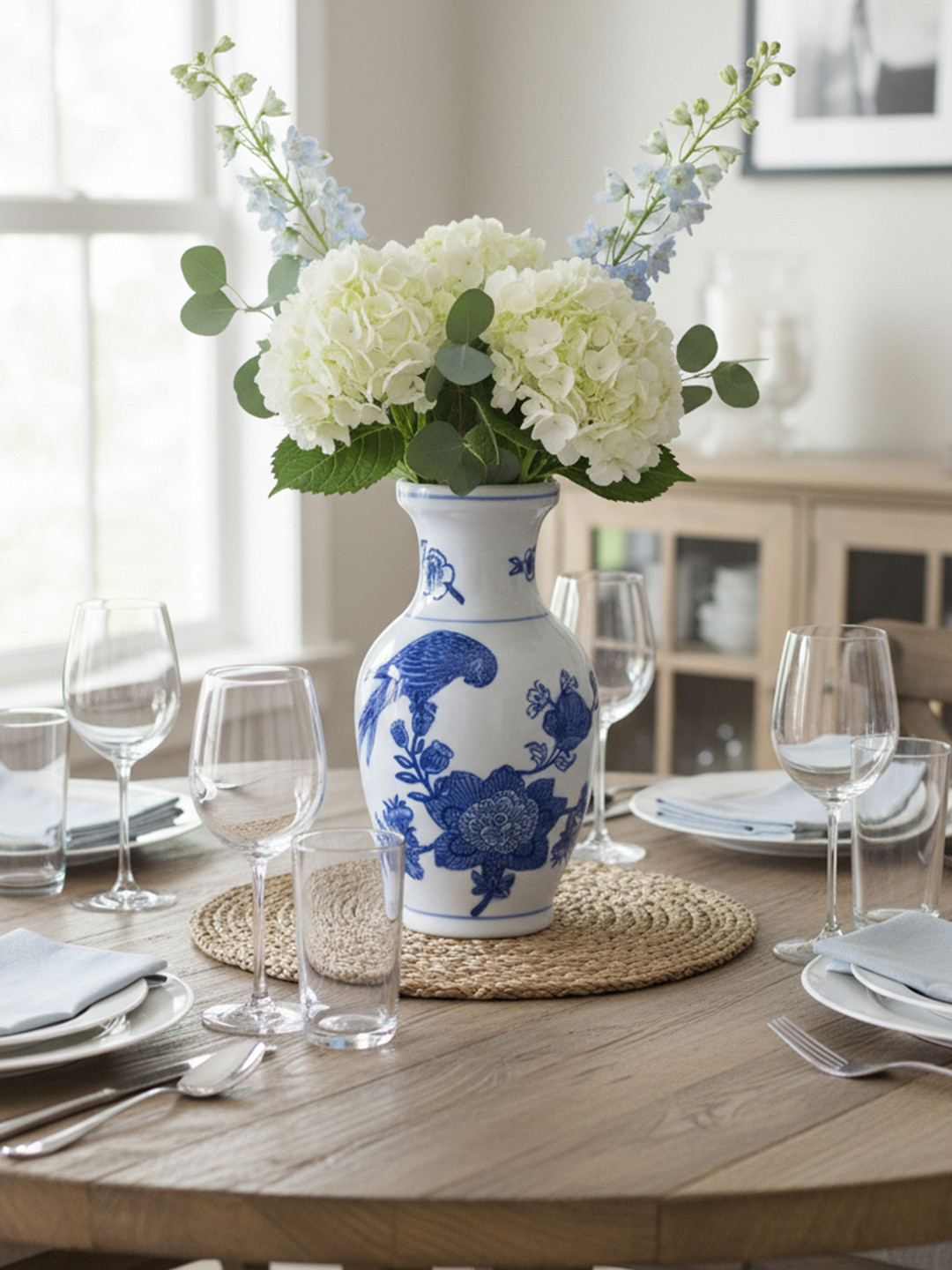 The Decor Lane Blue & White Floral Printed Ceramic Pottery Vases