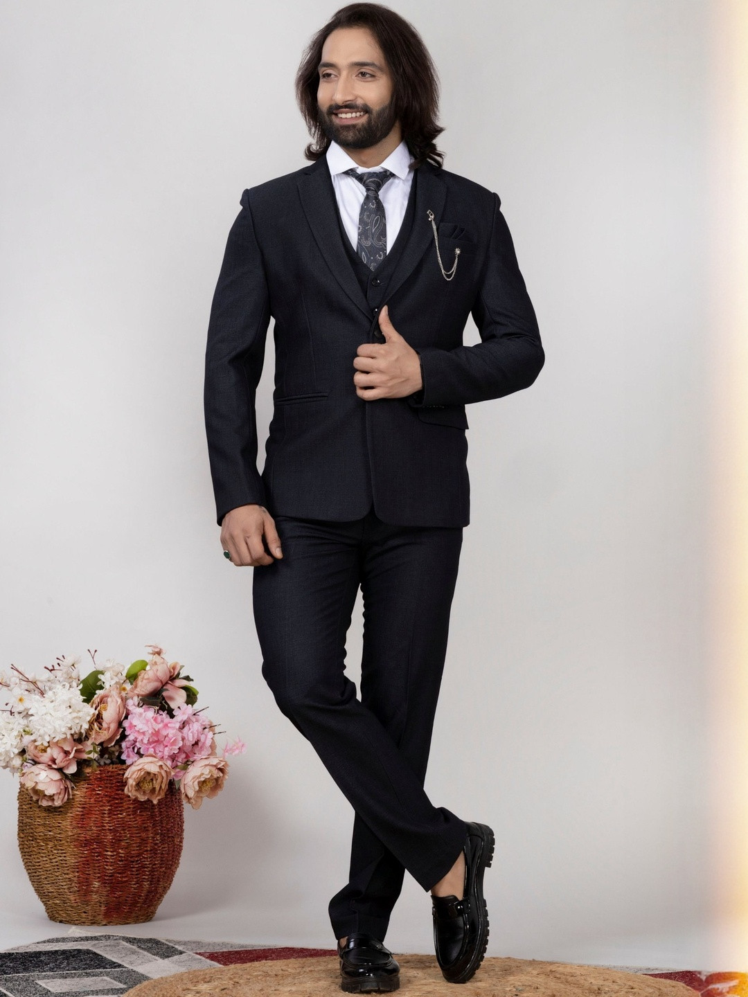 AEN FASHION Raxon Men Slim-Fit Formal Three-Piece Suit