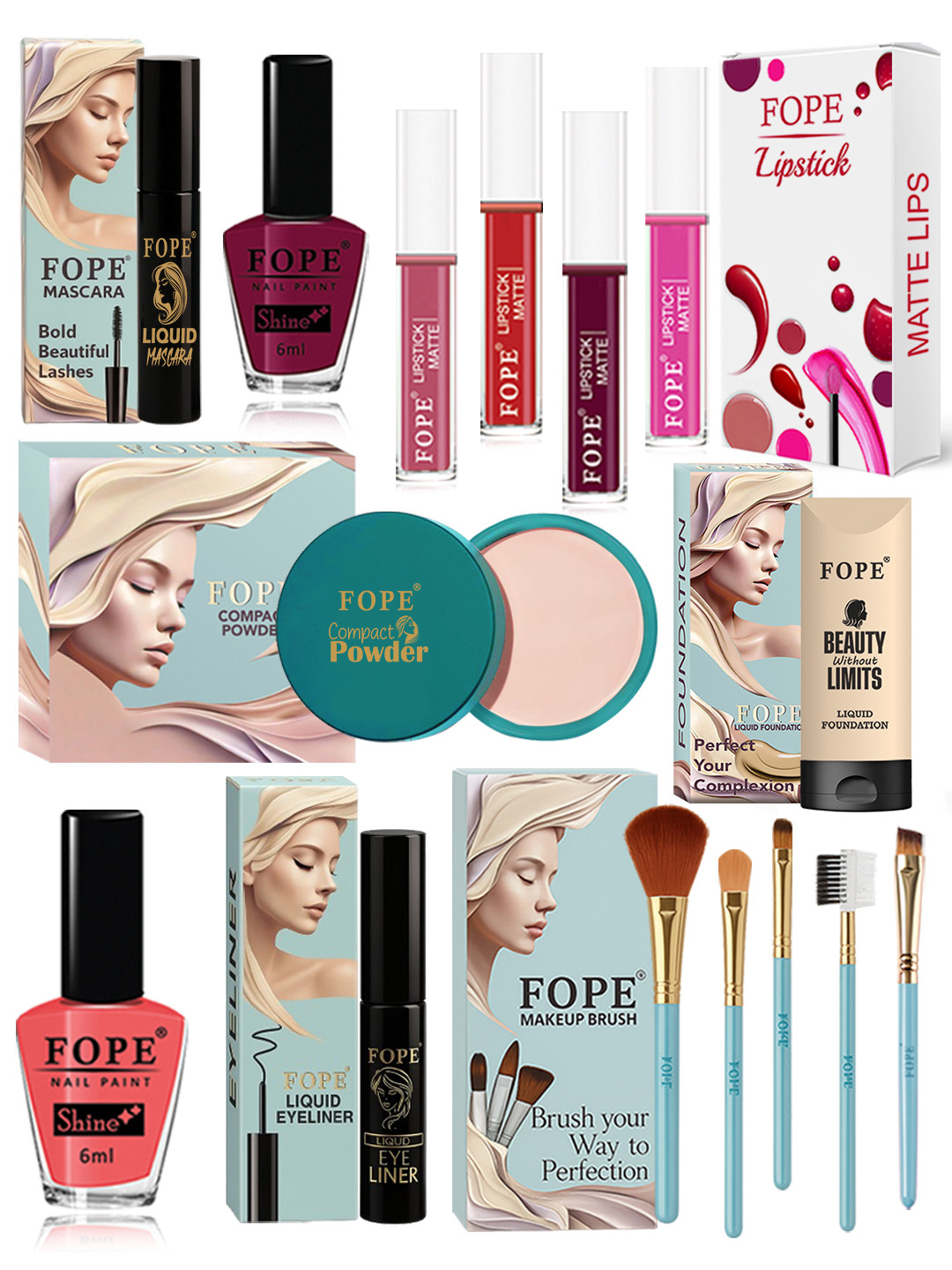 FOPE Set Of 15 Long Lasting Smudge Proof Lightweight Soft Matte Makeup Combo