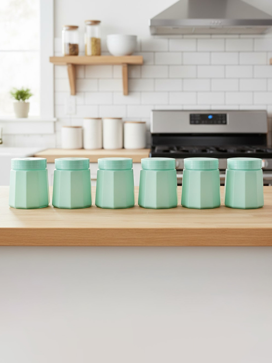 CROCO JAR Sea Green 6 Pieces Glass Dishwasher Safe Container 300 ml