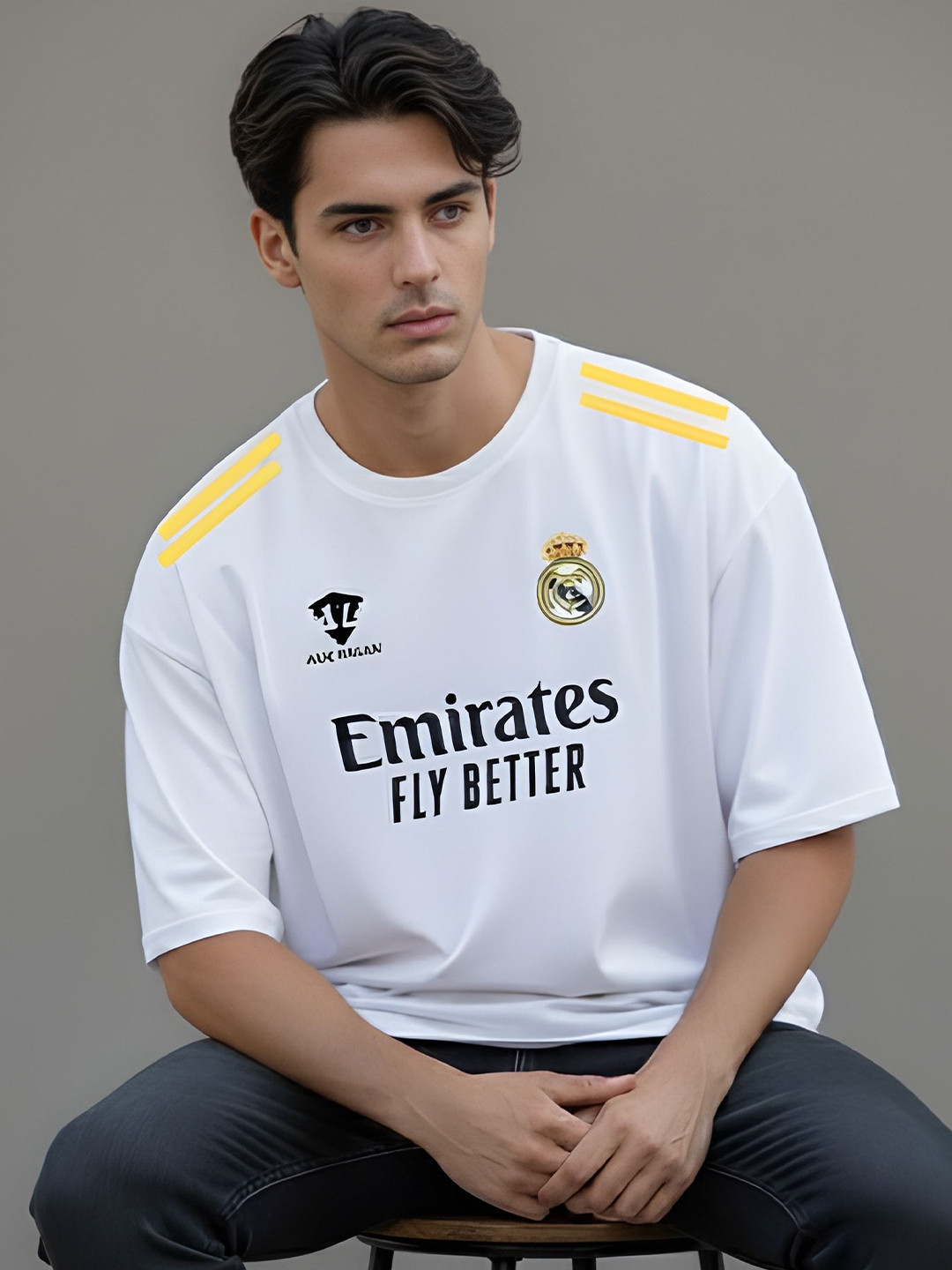 AUKURBAN Unisex Sports and Team Jersey Printed Round Neck Cotton Oversized T-shirt