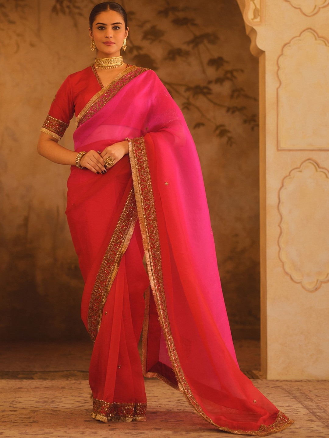 AFRIYA Ethnic Motifs Zari Art silk Heavy Work Chanderi Saree