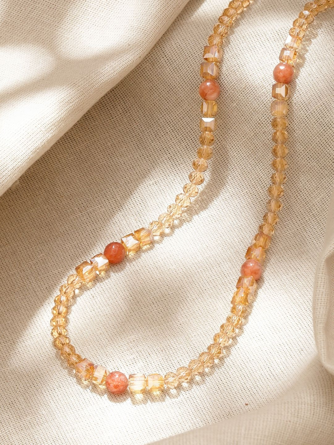 Rubans 18K Gold-Plated Brass Dual-Layer Golden & Coral Crystal Beaded Statement Necklace