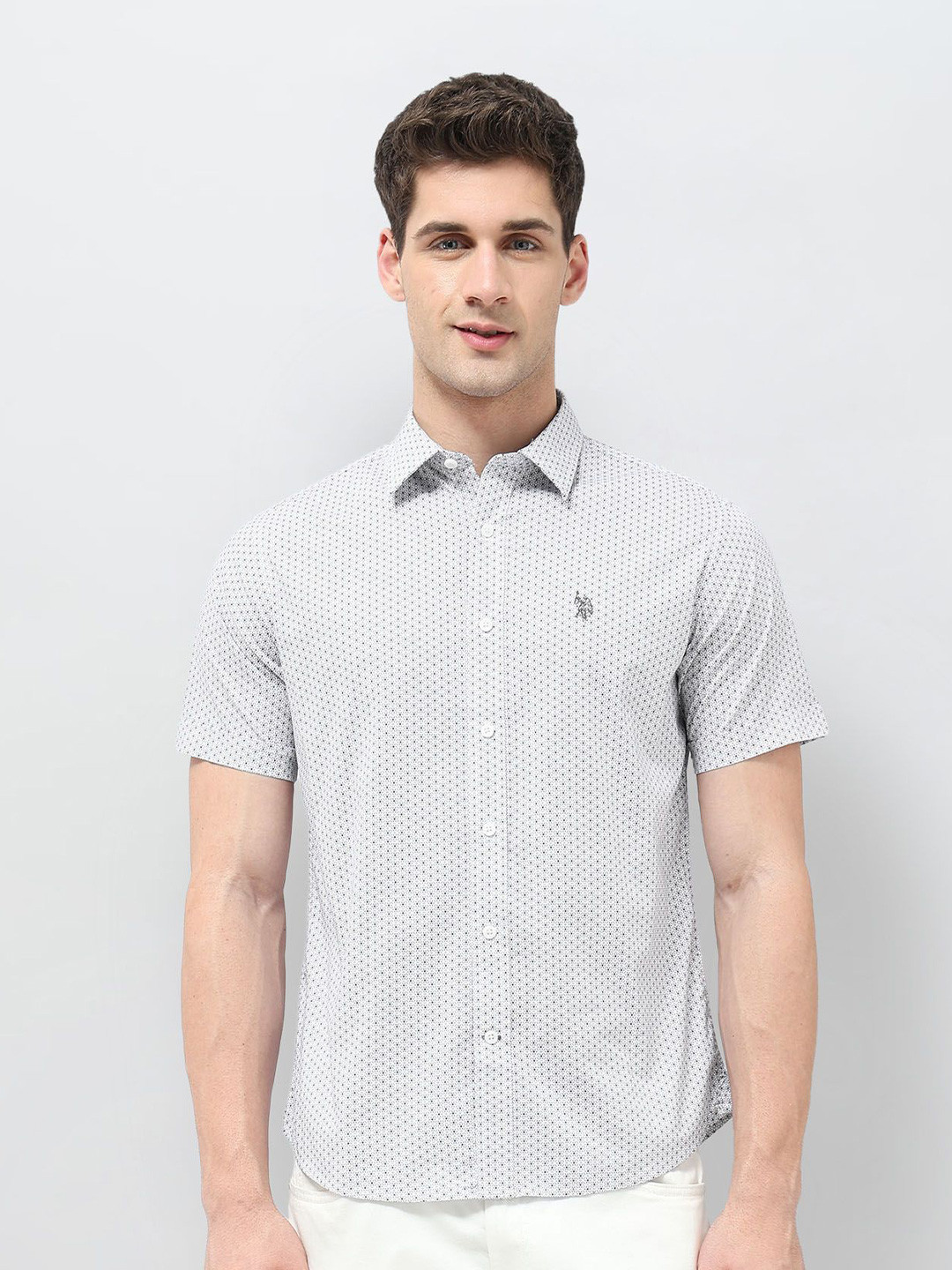 U.S. Polo Assn. Men Tailored Fit Geometric Printed Spread Collar Casual Shirt