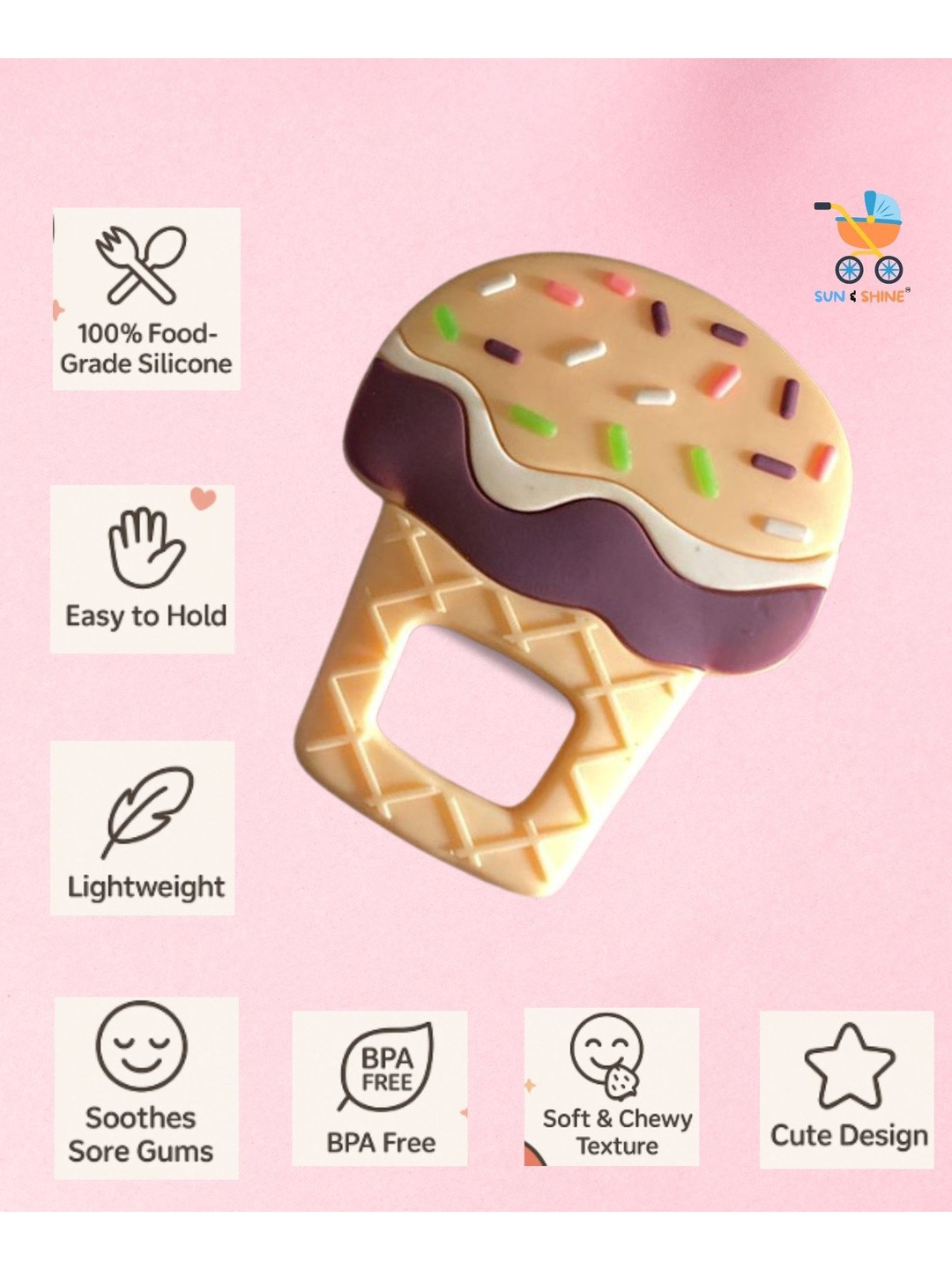 Sun & Shine Infants Premium Silicone Bite Cream Teether